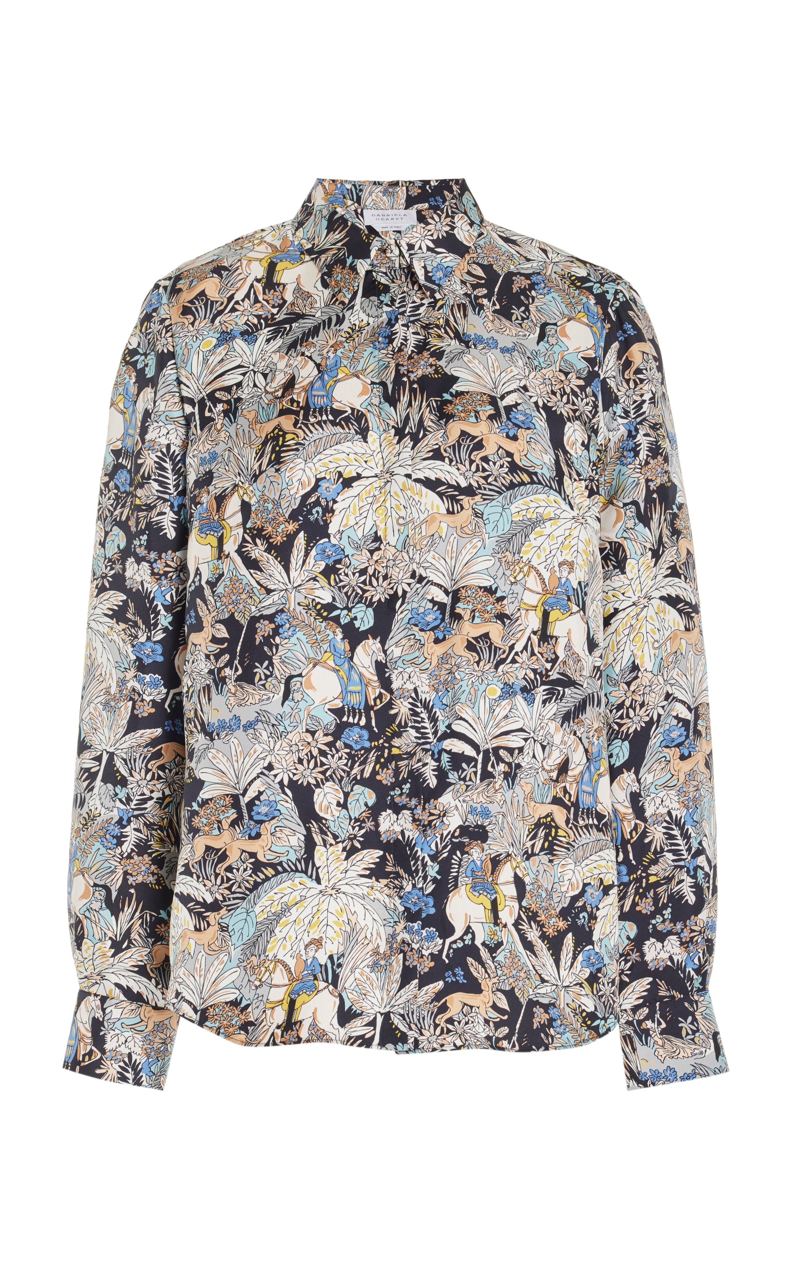 Henri Blouse in Blue Multi Printed Silk - 1