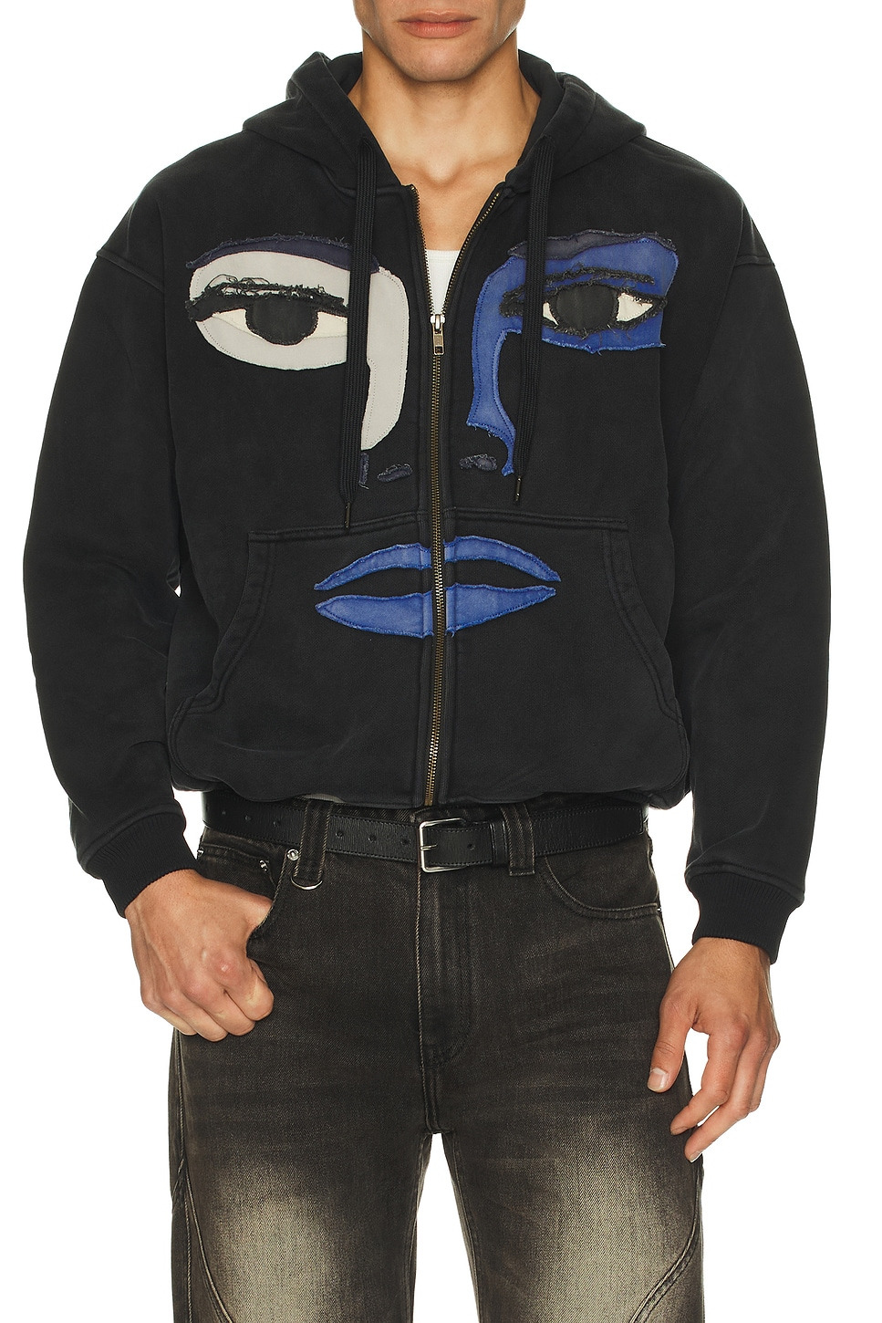 Patchwork Face Heavyweight Zip Up Hoodie - 3