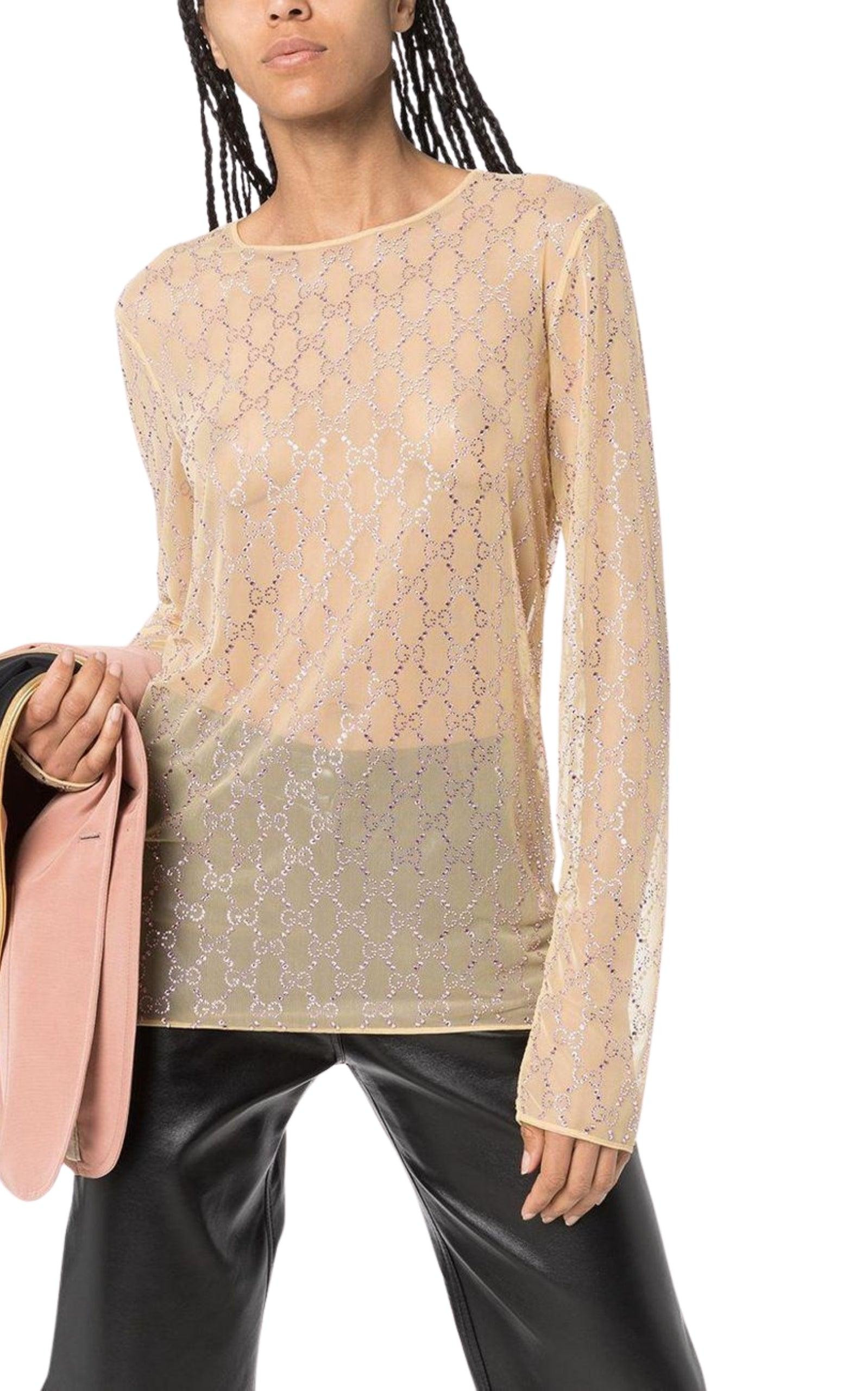 Crystal Embroidered Sheer Tulle Top - 2
