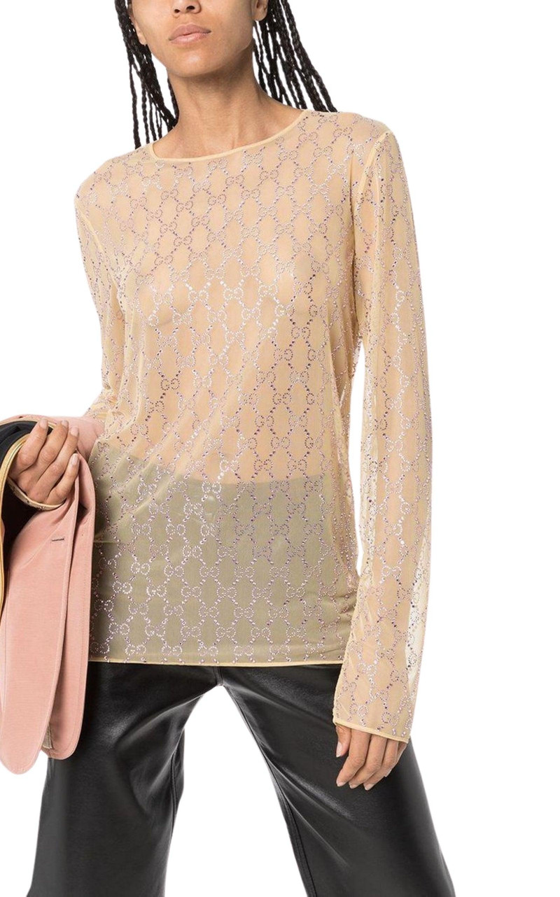 GUCCI GG crystal tulle long sleeve top outlook