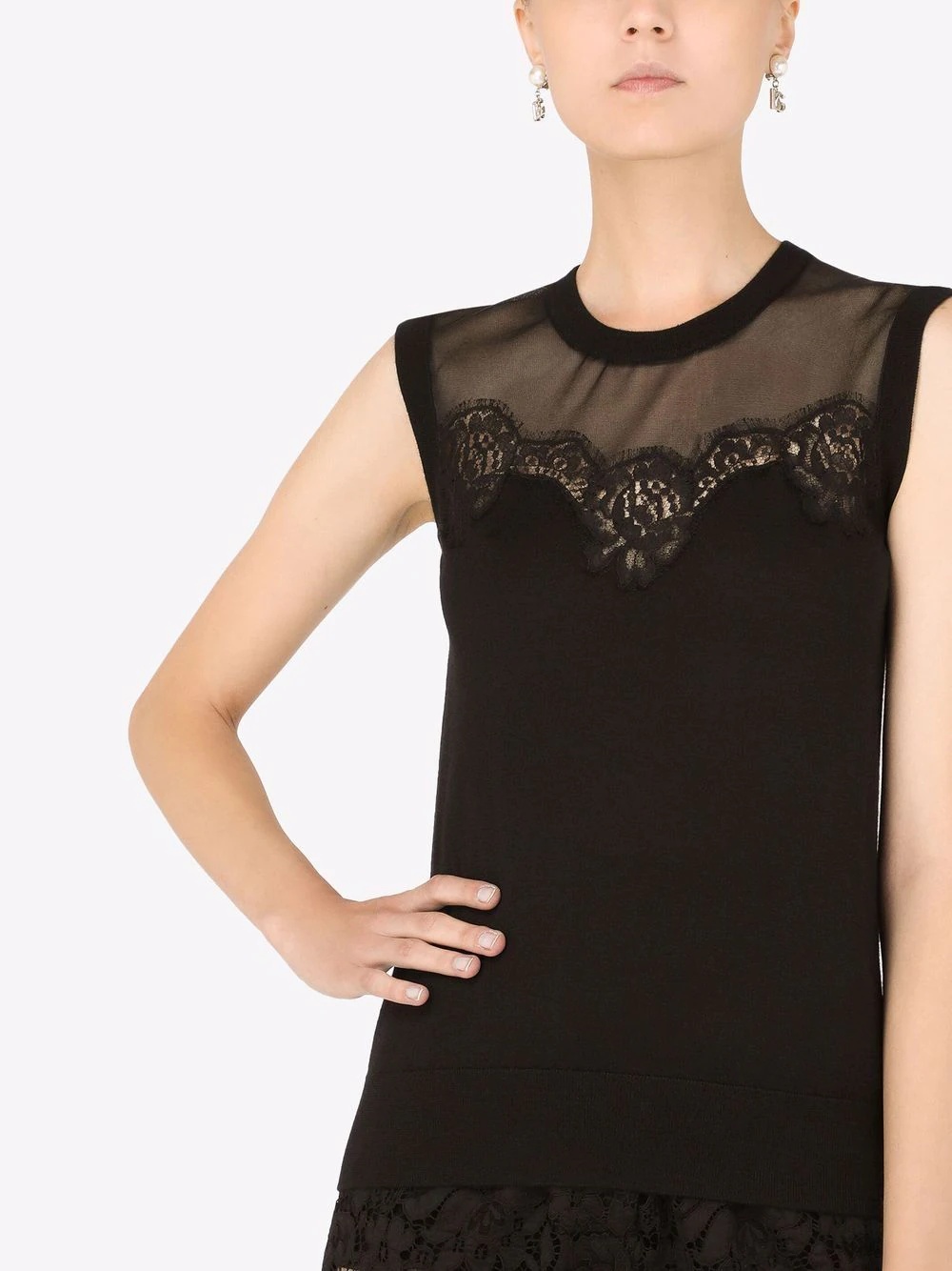 lace-trim sleeveless top - 5