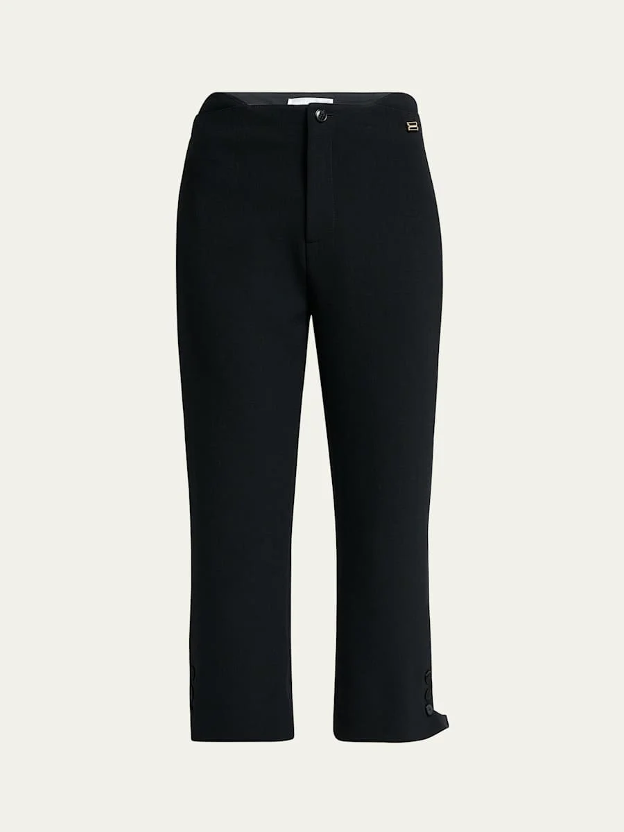 Buttoned Cuff Cropped Wool Trousers - 1