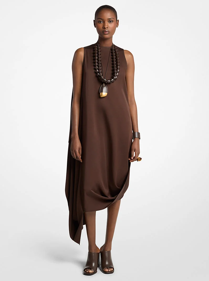 Draped Techno Satin Sail Dress - 1