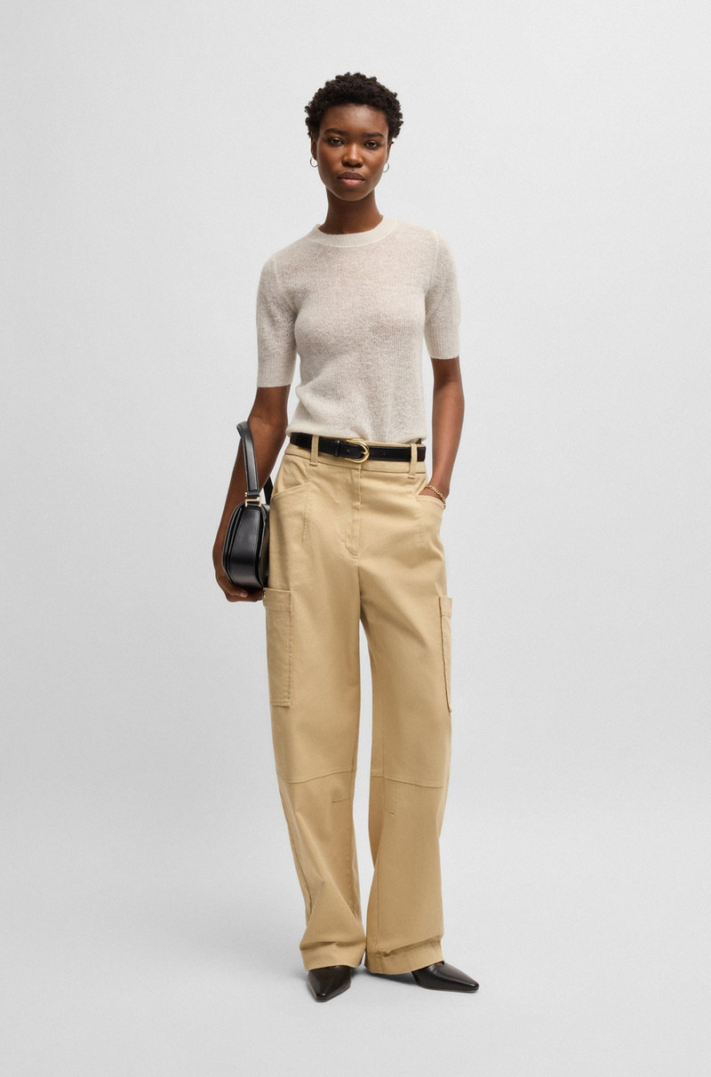 BOSS CROPPED-SLEEVE KNITTED SWEATER IN TEXTURED WOOL outlook
