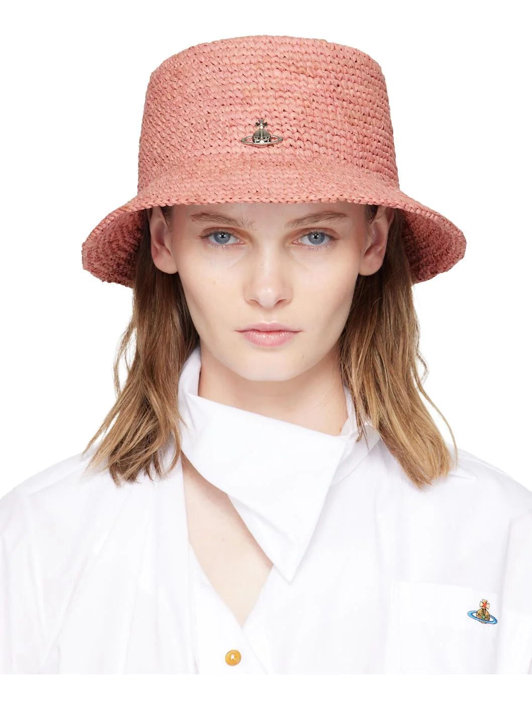 Pink Raffia Bucket Hat - 1