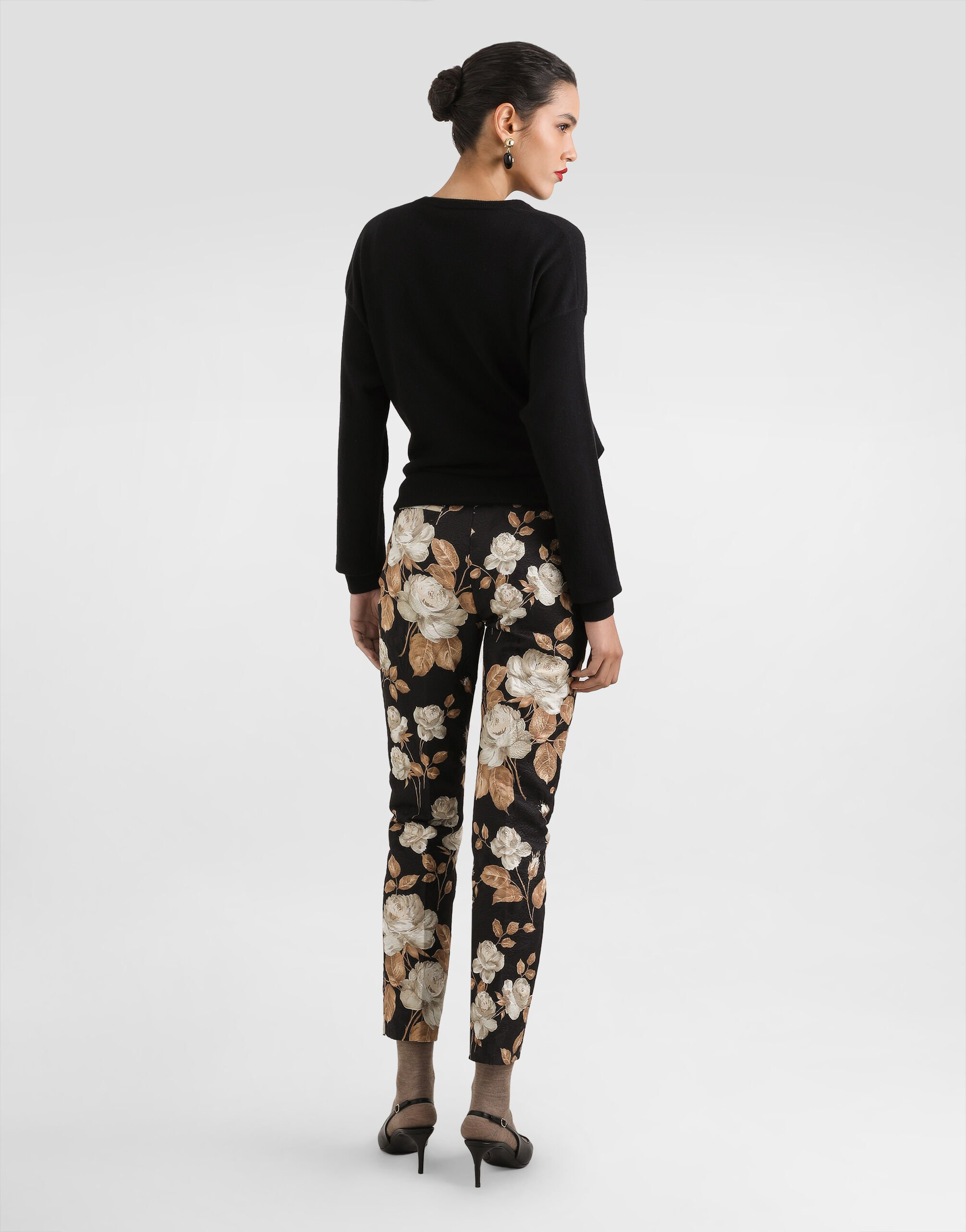 Vintage rose-print brocade trousers - 3