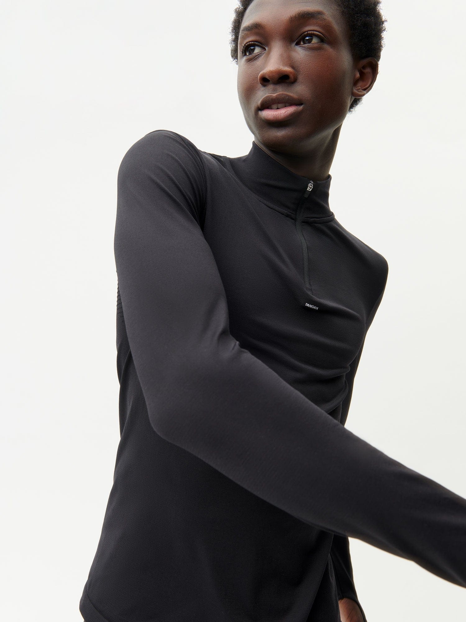 Mens Men's Plant-Stretch Long Sleeve Half-Zip Top - Black - 5