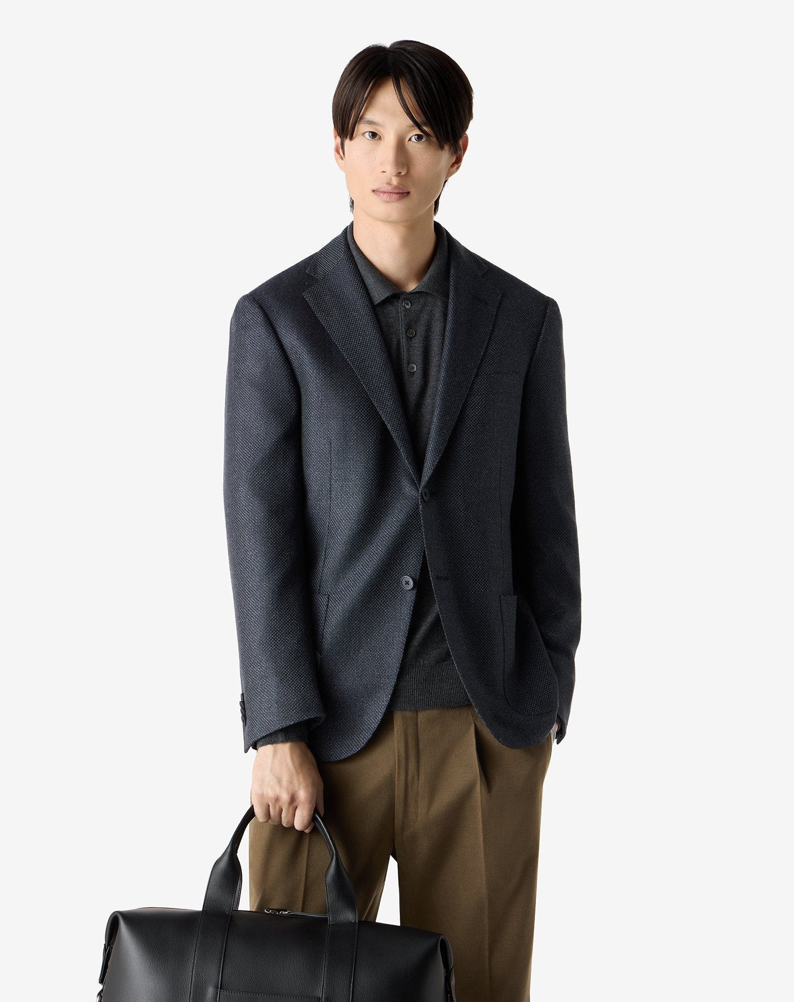 Blue wool, cashmere and silk hopsack jacket - 2