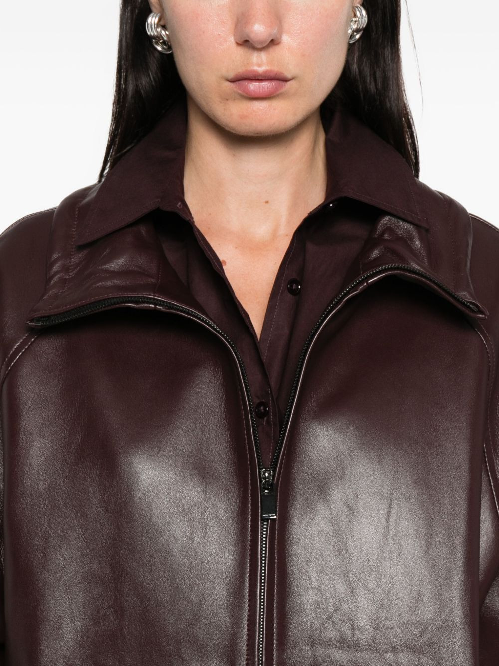 zip-up leather jacket - 5