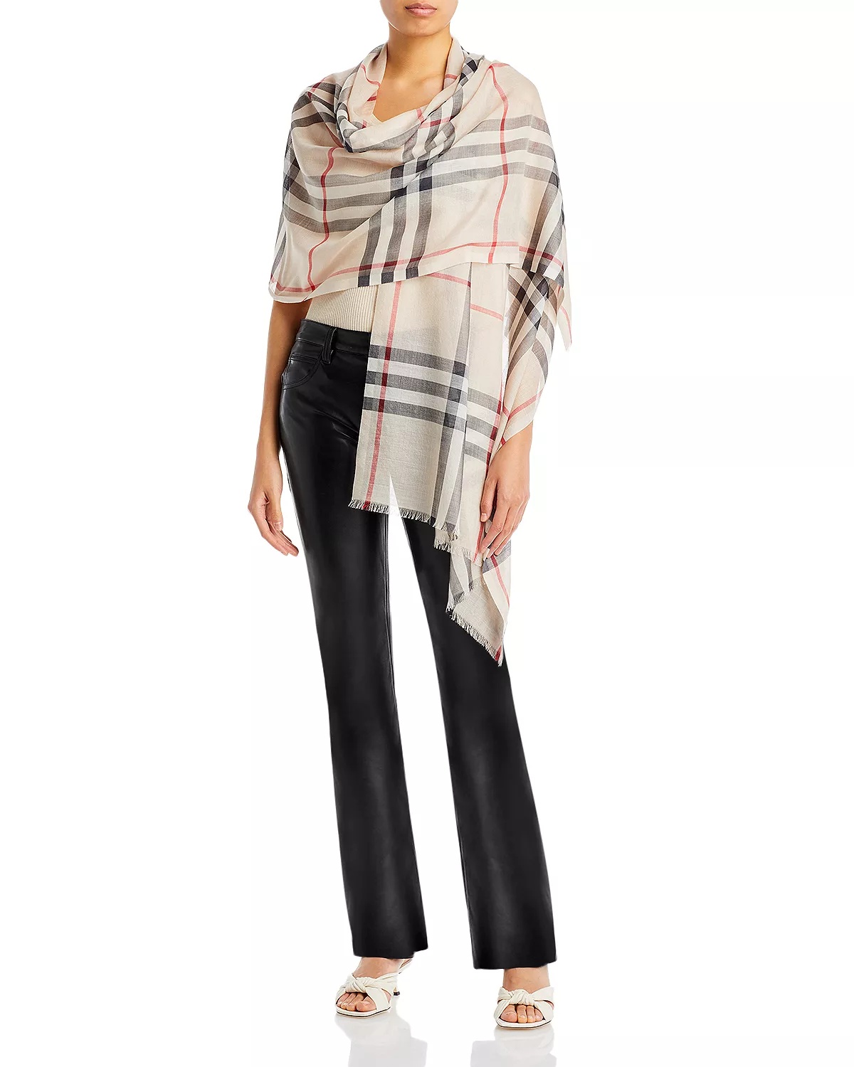 Lightweight Giant Check Wool & Silk Scarf - 3
