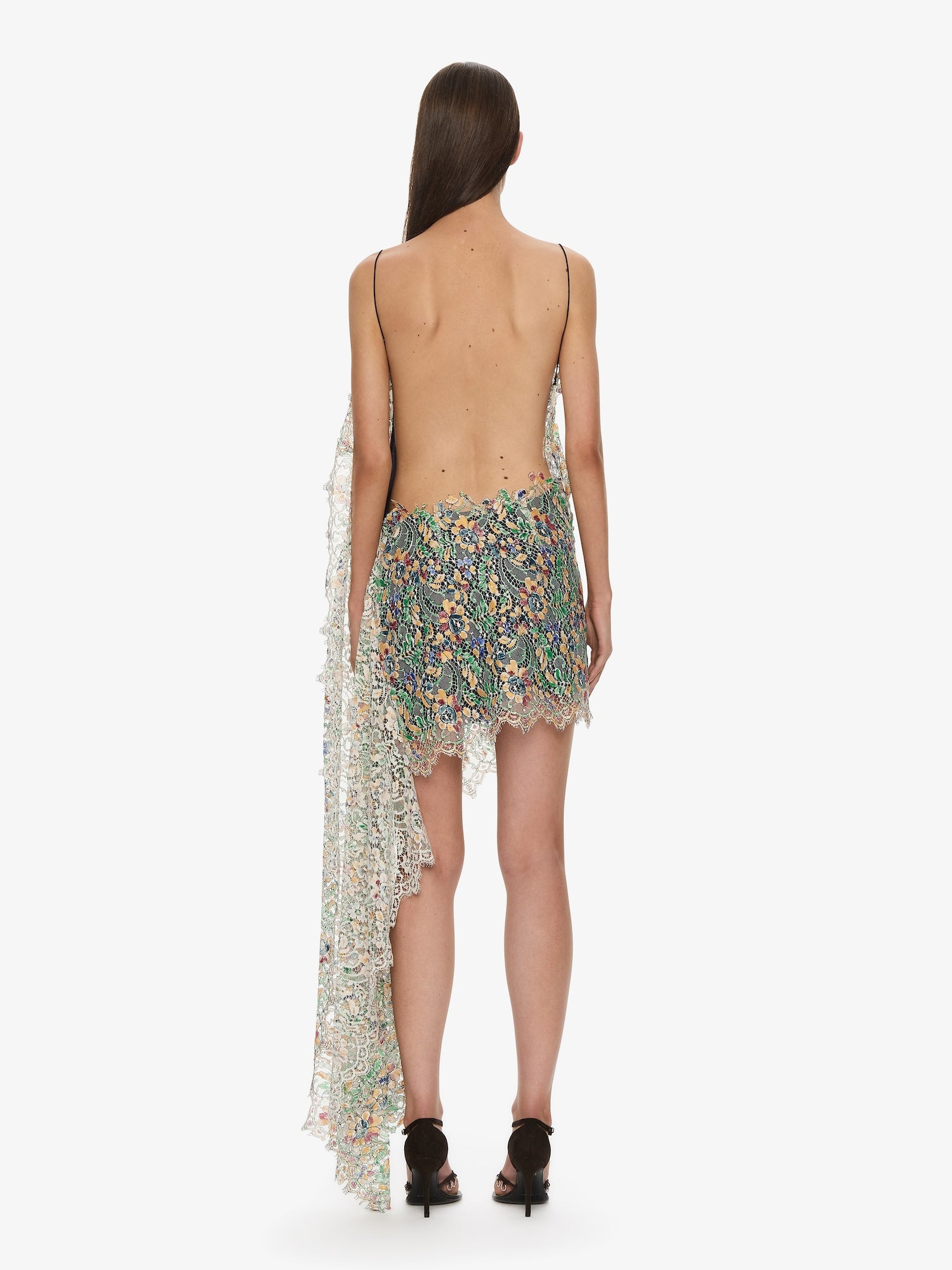 Hand Painted Draped Lace Mini Dress - 2