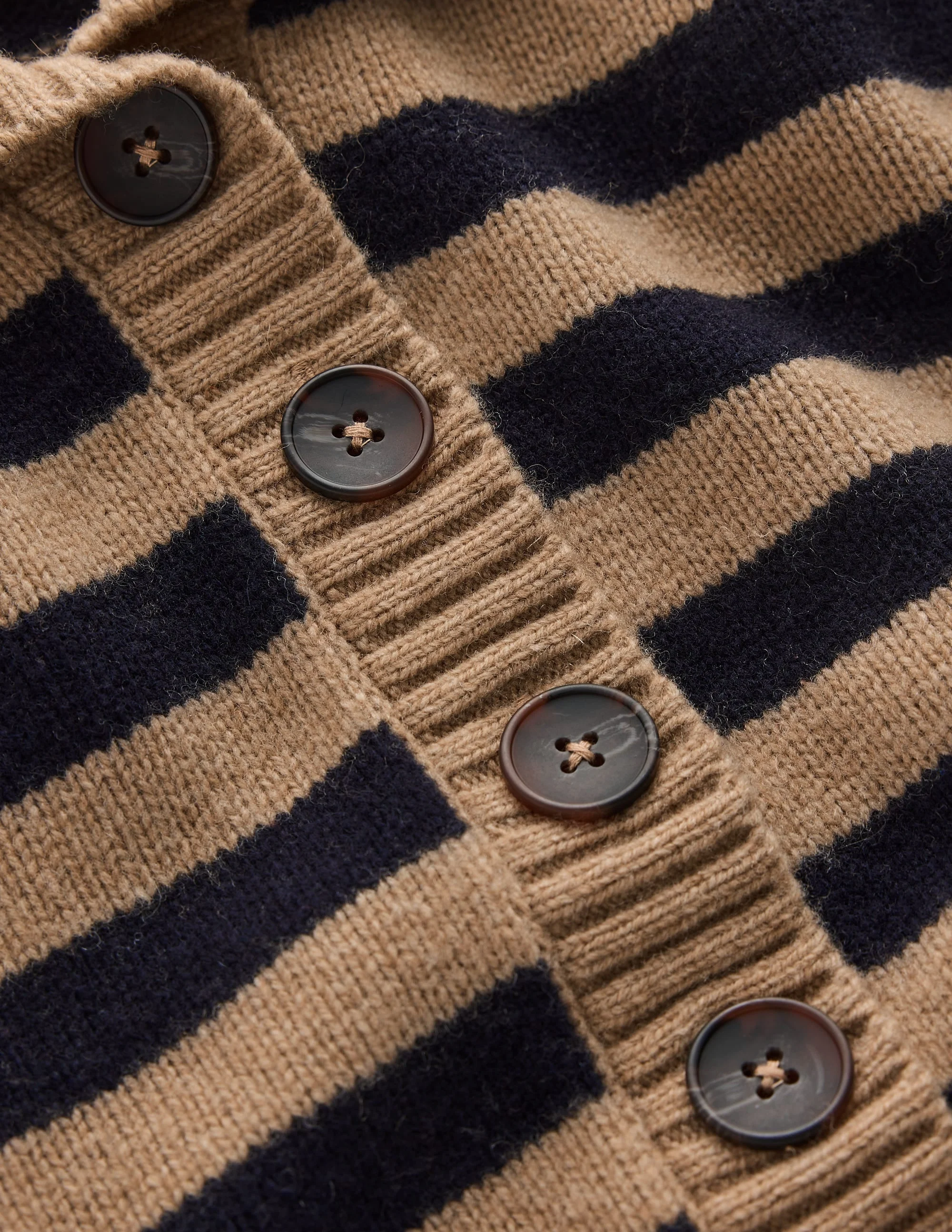 Marta Merino Wool Sailor Top-Camel, Navy Stripe - 1