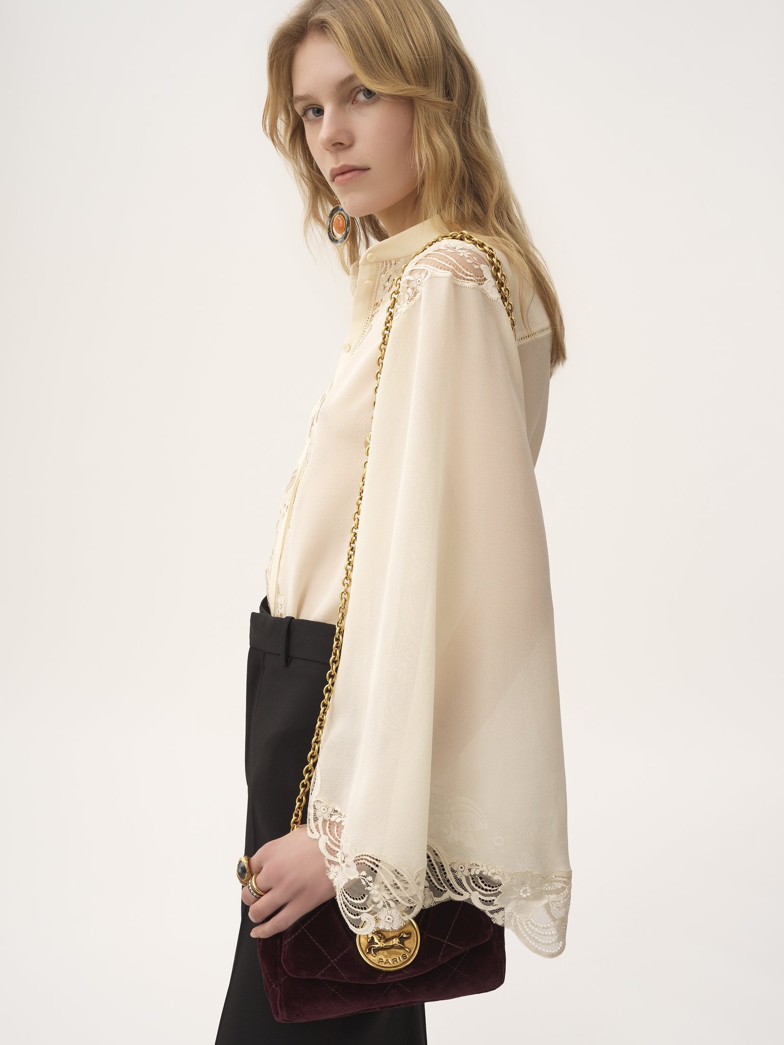 FLUID BLOUSE IN SILK GEORGETTE & LACE - 4
