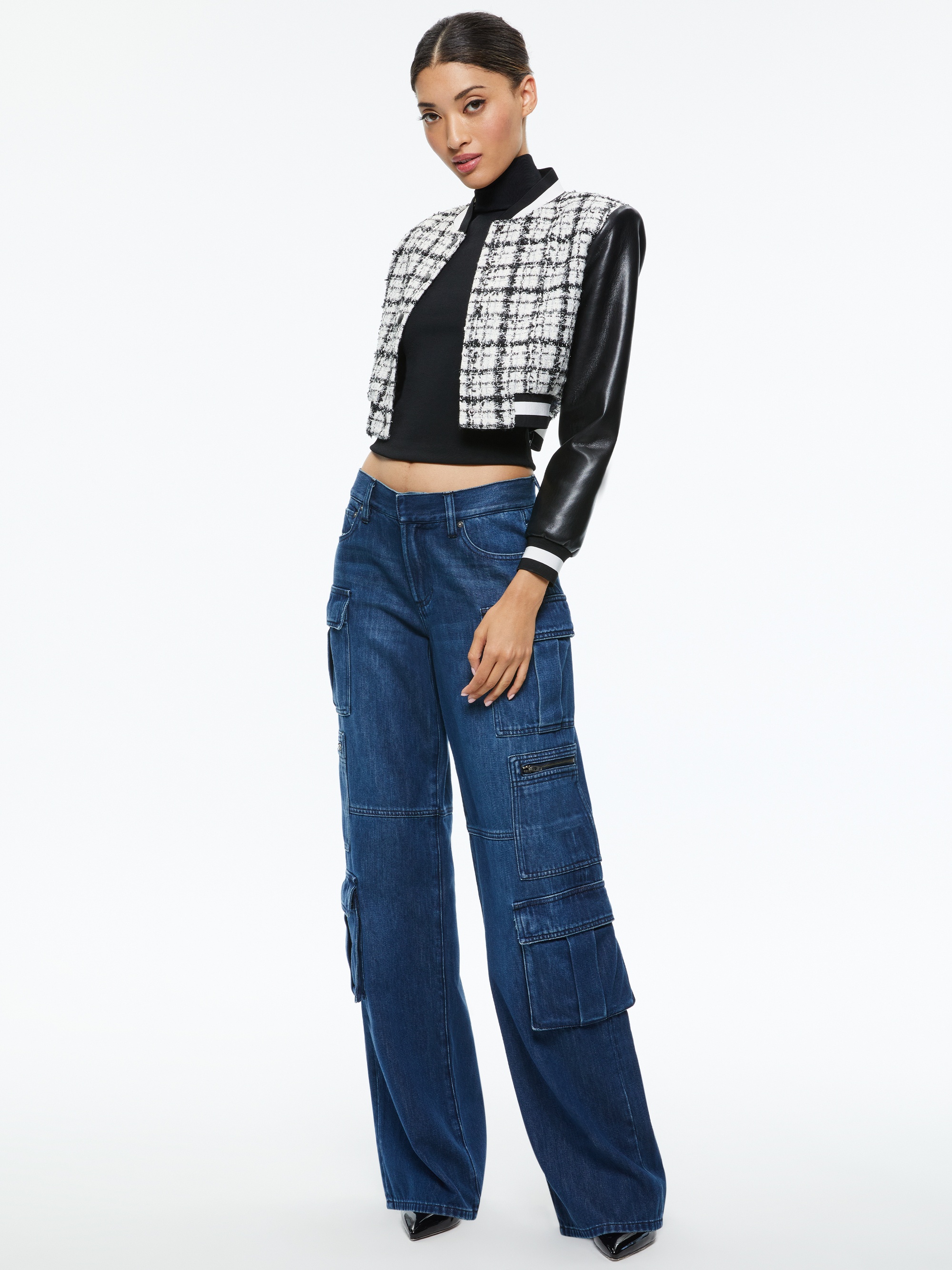 CAMELIA CROPPED COMBINATION VARSITY JACKET - 6