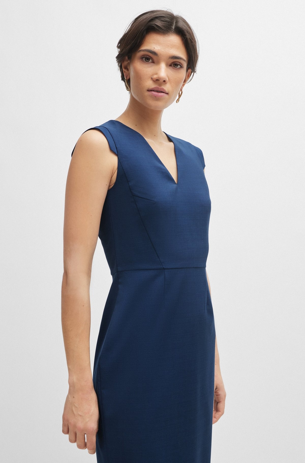 CAP-SLEEVE V-NECK DRESS IN WOOL - 3