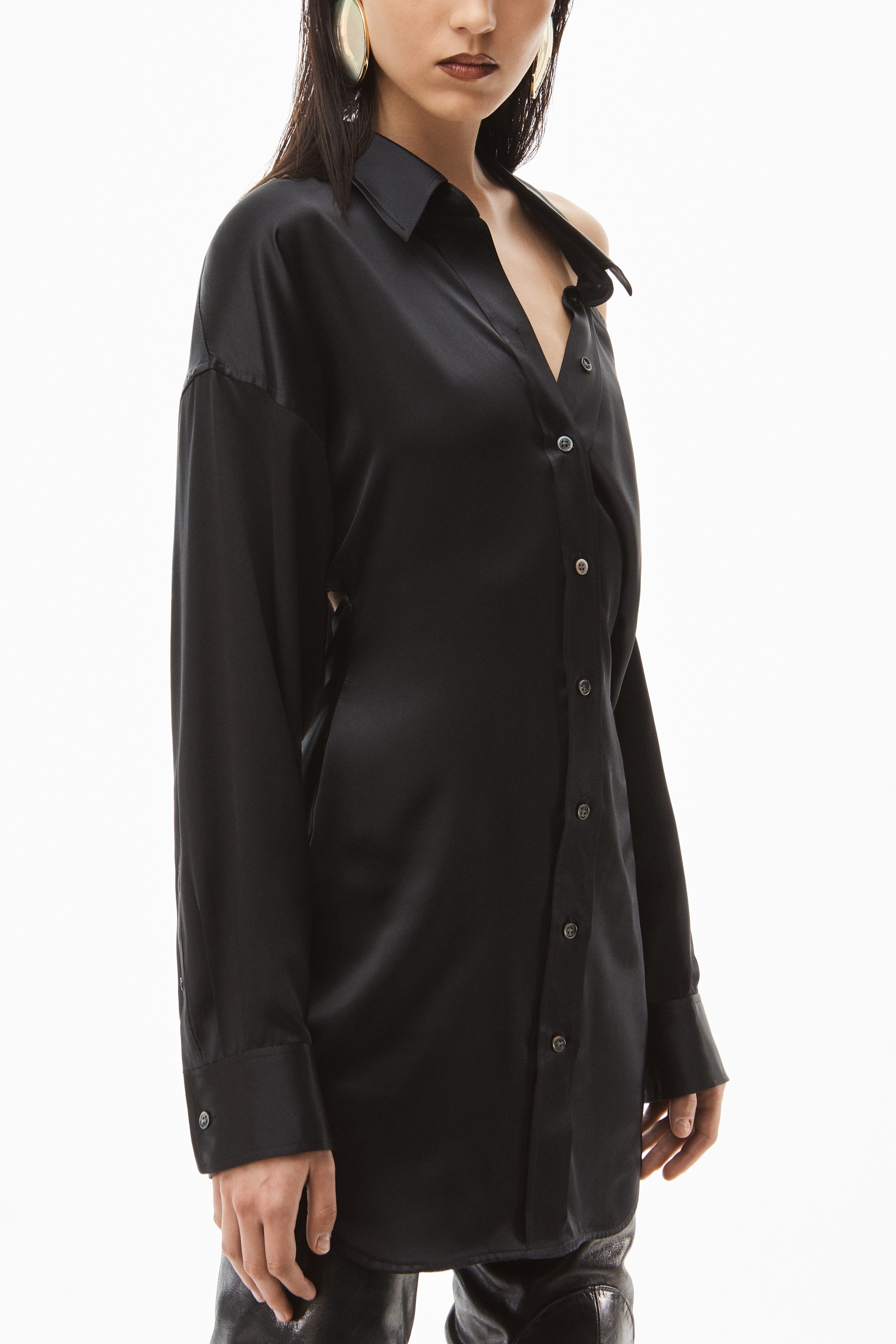 CUTOUT SHOULDER DRESS IN SILK CHARMEUSE - 3