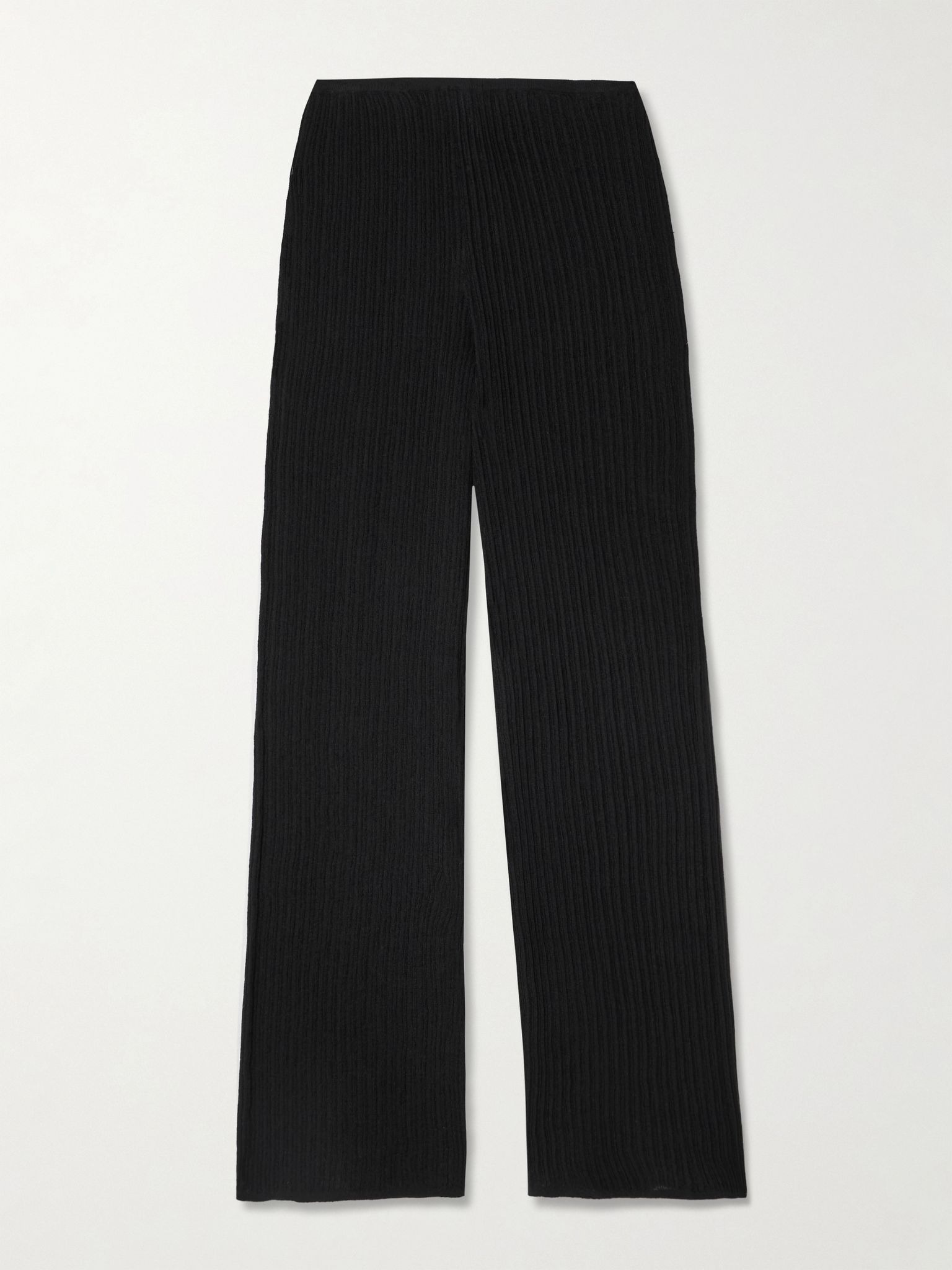 Ribbed-knit wide-leg pants - Onyx Black - 1