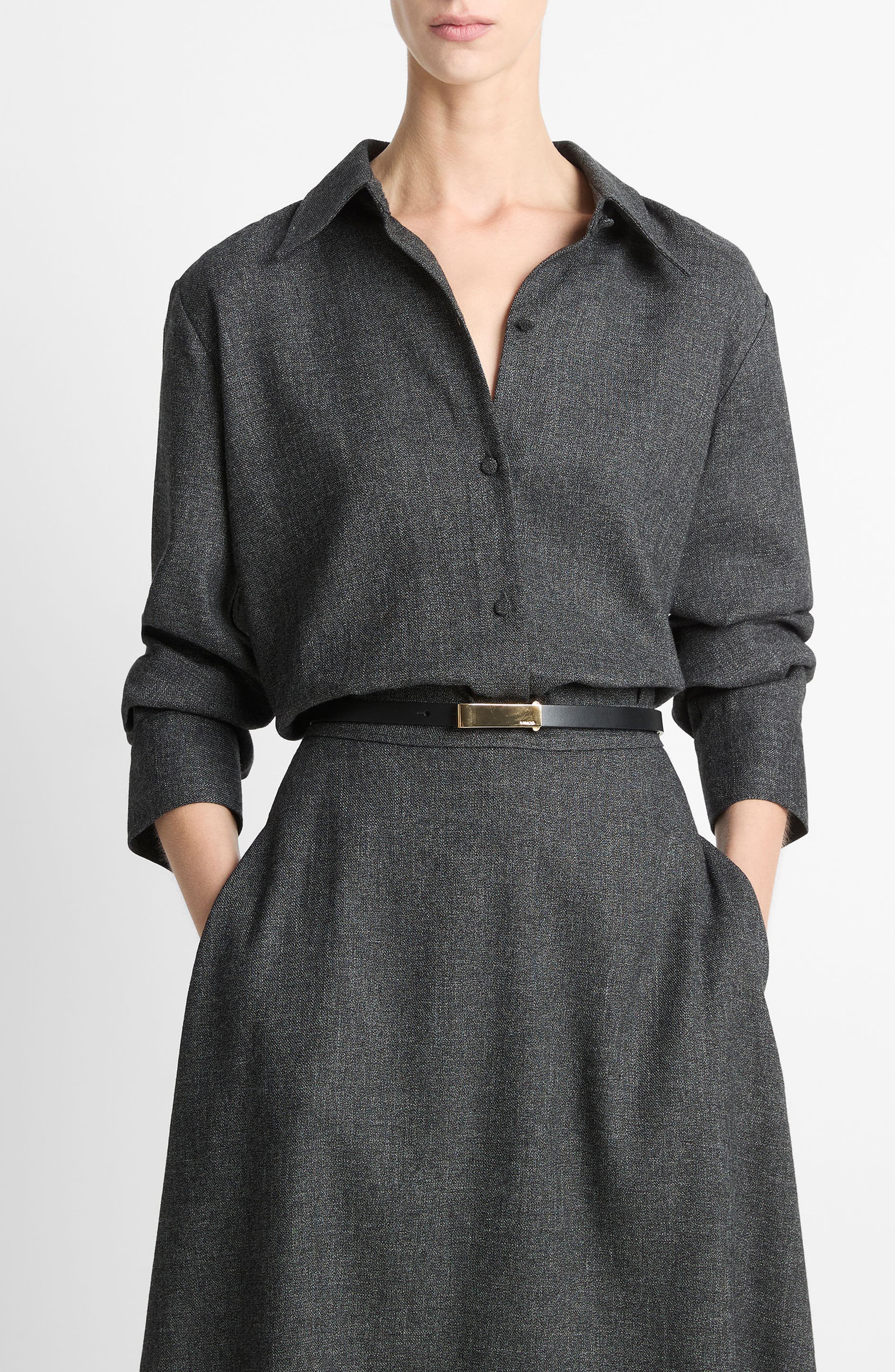 Vince Tweed Button-Up Shirt in Medium Heather Grey at Nordstrom - 1