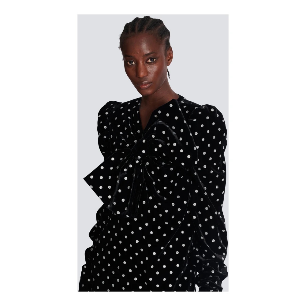 【関税＆送料込み】Balmain Maxi Bow Glitter Dots Clothing Balmain SHORT DRESS WITH A LARGE BOW AND GLITTER POLKA DOTS