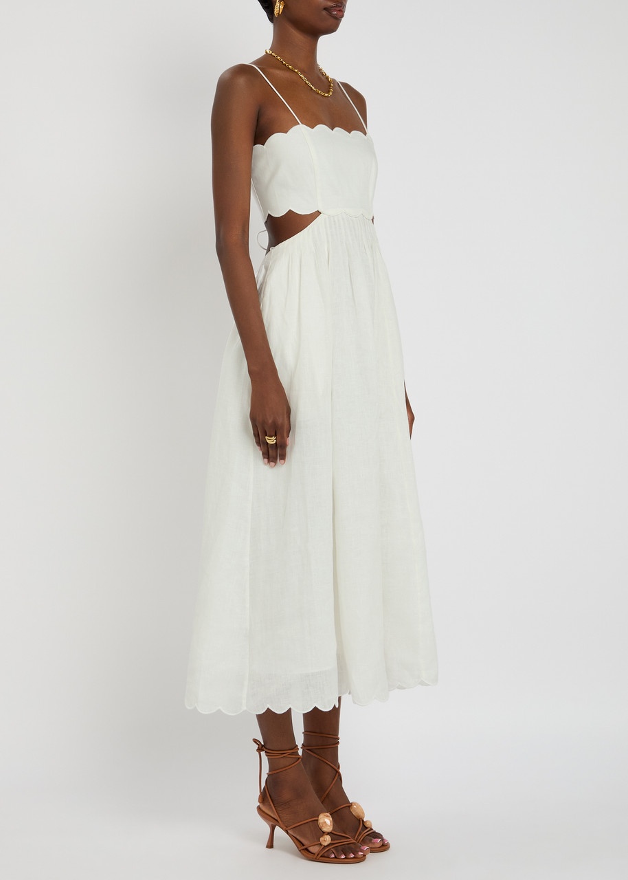 Zimmermann Rhiannon Scallop Linen Midi Dress - 2