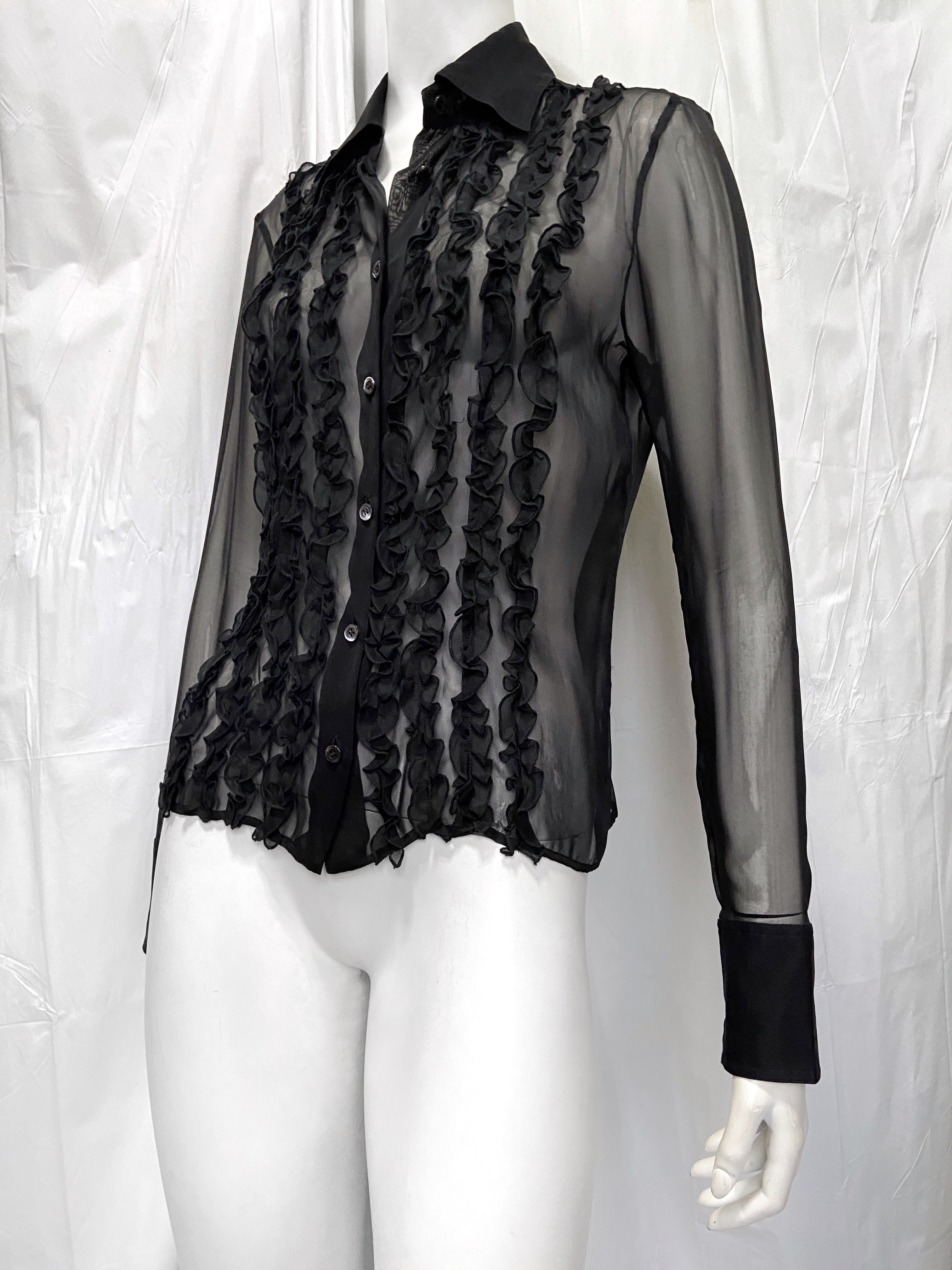 Gucci Spring 1999 Tom Ford Daisey Fuentes Ruffled Silk Sheer Dress Shirt 40 - 6