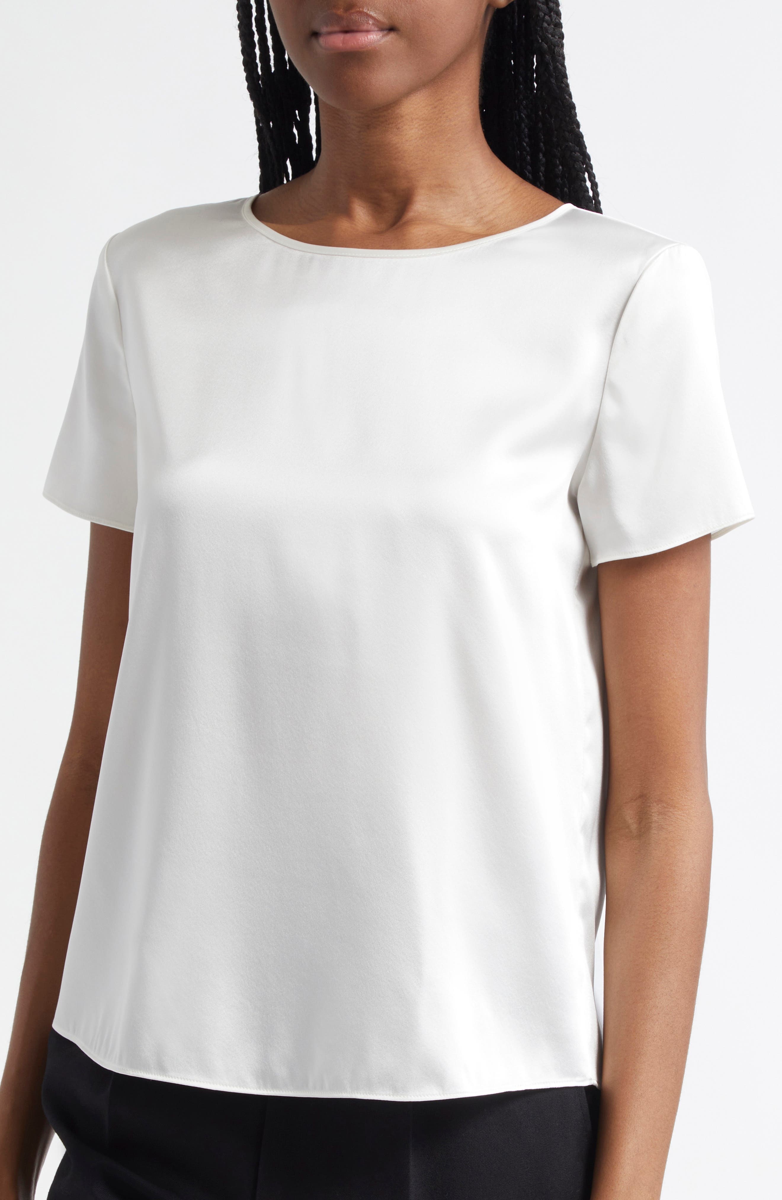 Emporio Armani Satin Stretch Silk T-Shirt in White at Nordstrom - 4