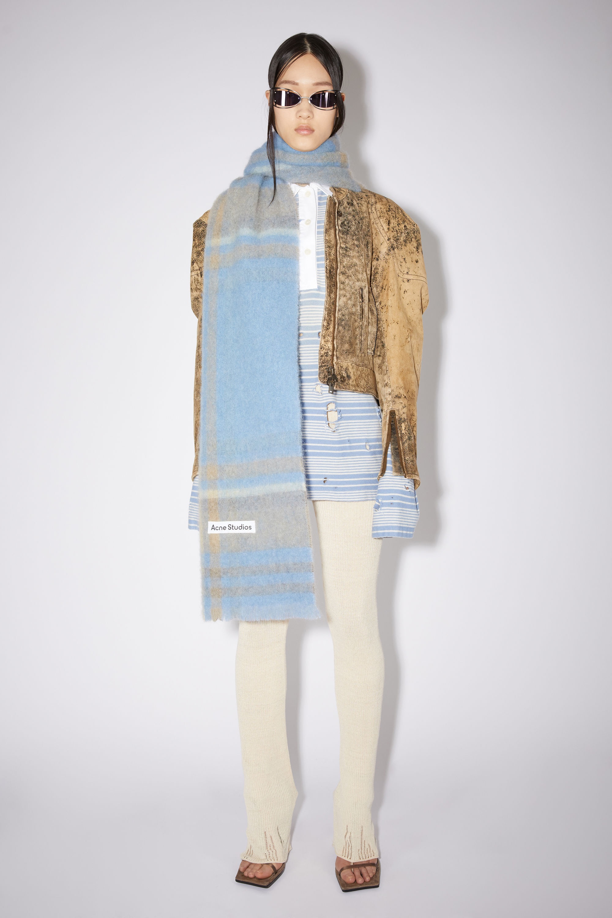 Checked scarf - Light blue/beige - 2