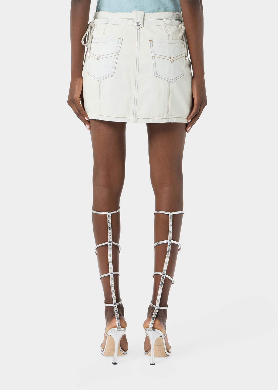 DENIM MINI SKIRT WITH EYELETS AND STRAPS - 4