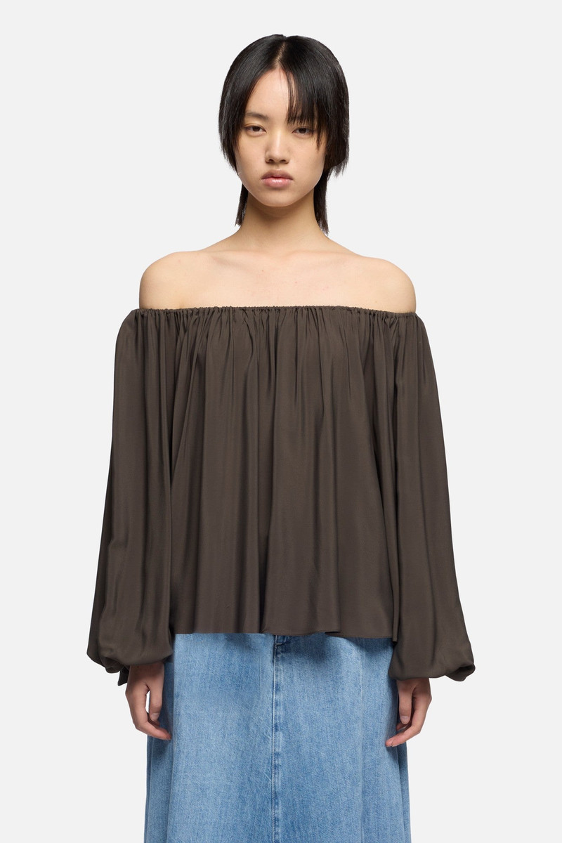 OFF SHOULDER BLOUSE in Silk Brownie 3