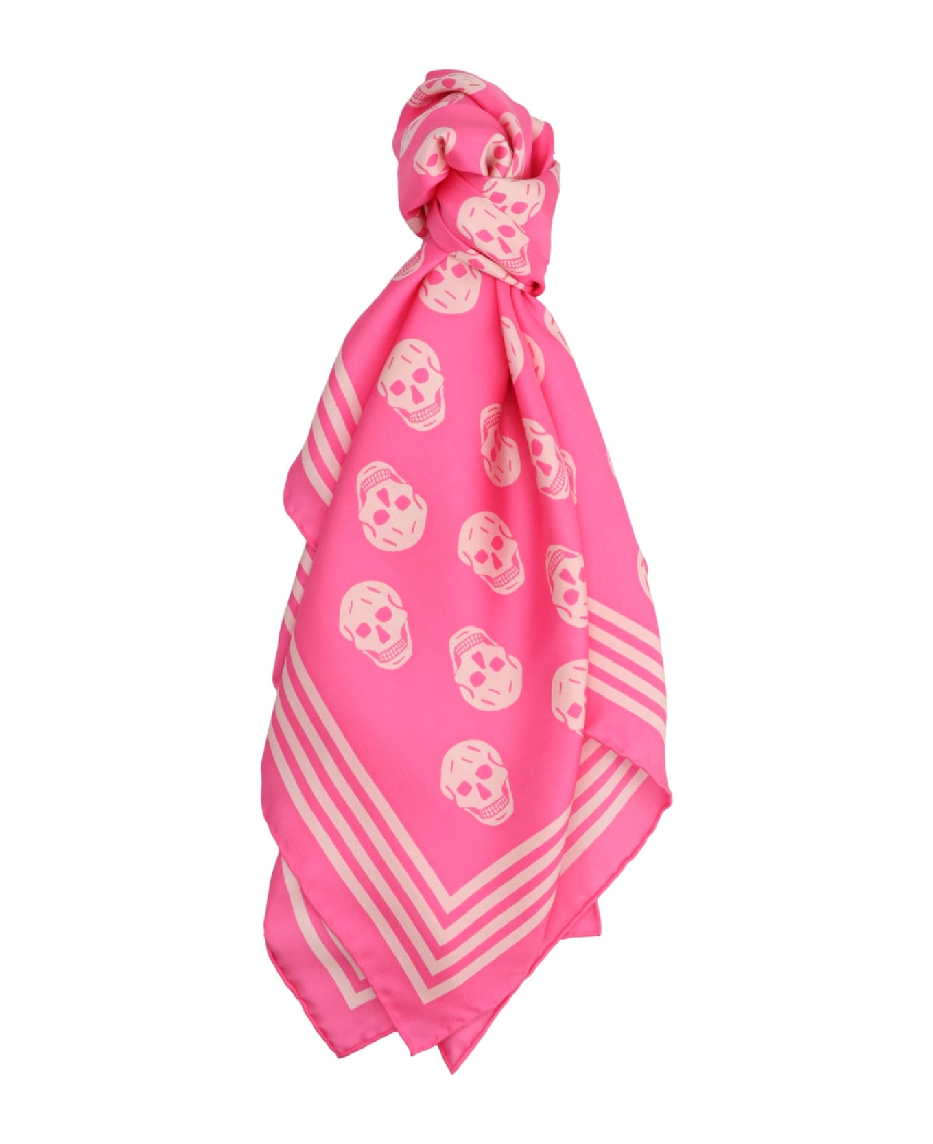 Pink Silk Scarf With Skull Pattern - 1