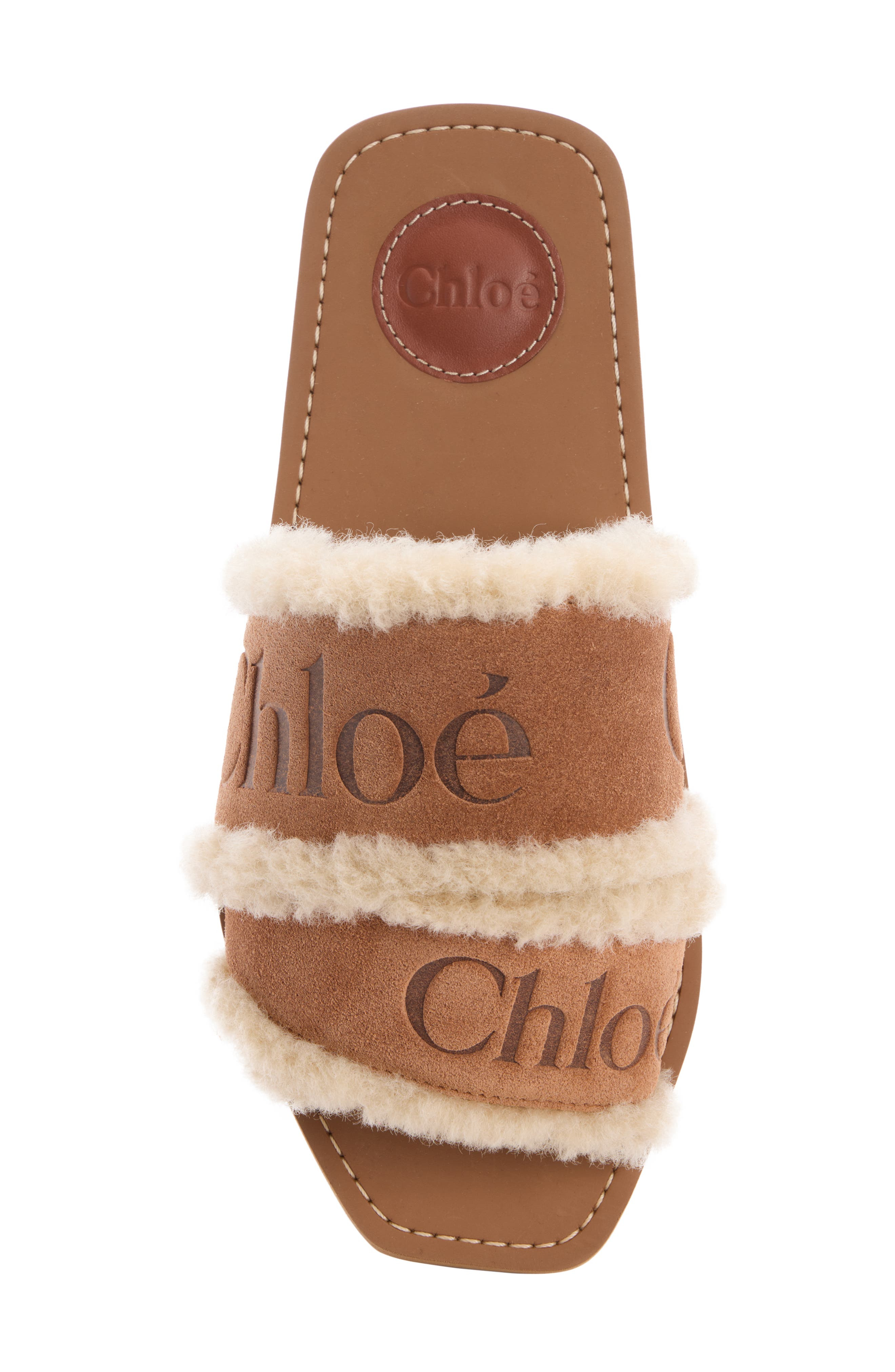 Chloé Woody Genuine Shearling Sandal in Softy Brown at Nordstrom - 4