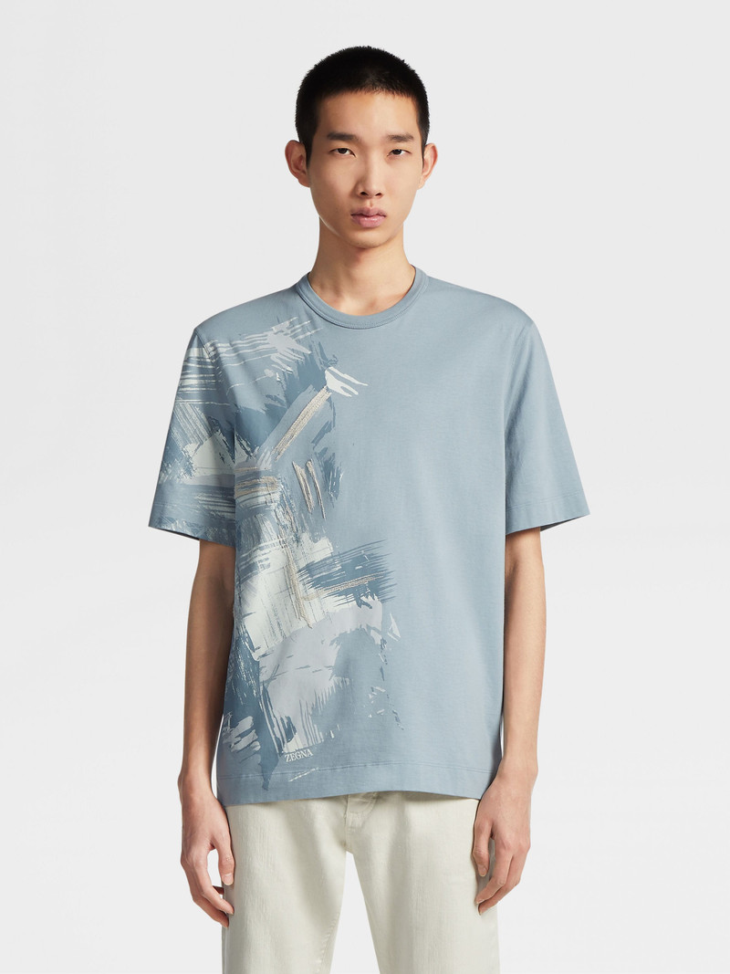 ZEGNA LIGHT AVIO BLUE COTTON T-SHIRT outlook
