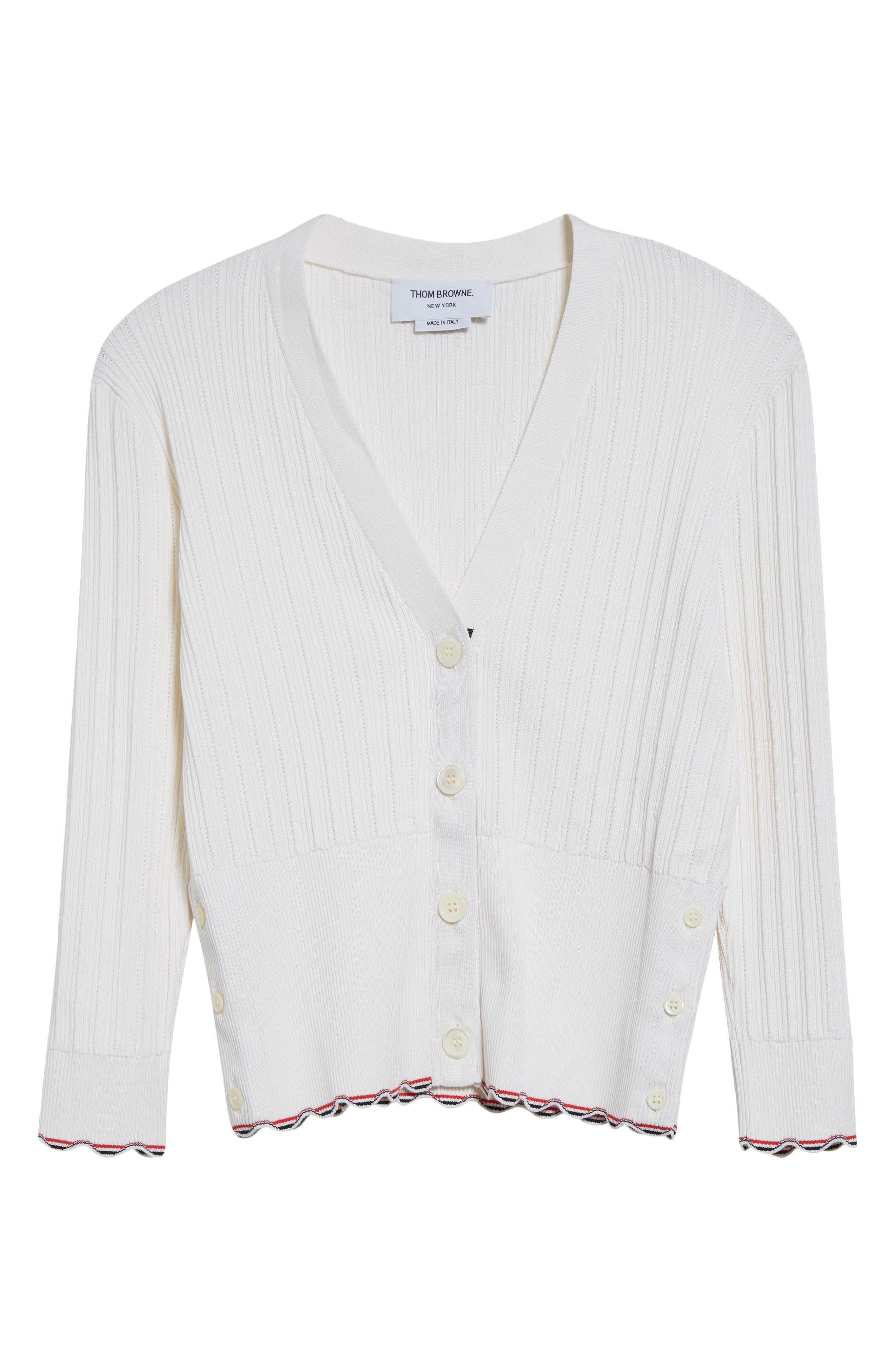 Thom Browne Pointelle & Rib Silk & Cotton Cardigan in White at Nordstrom - 5