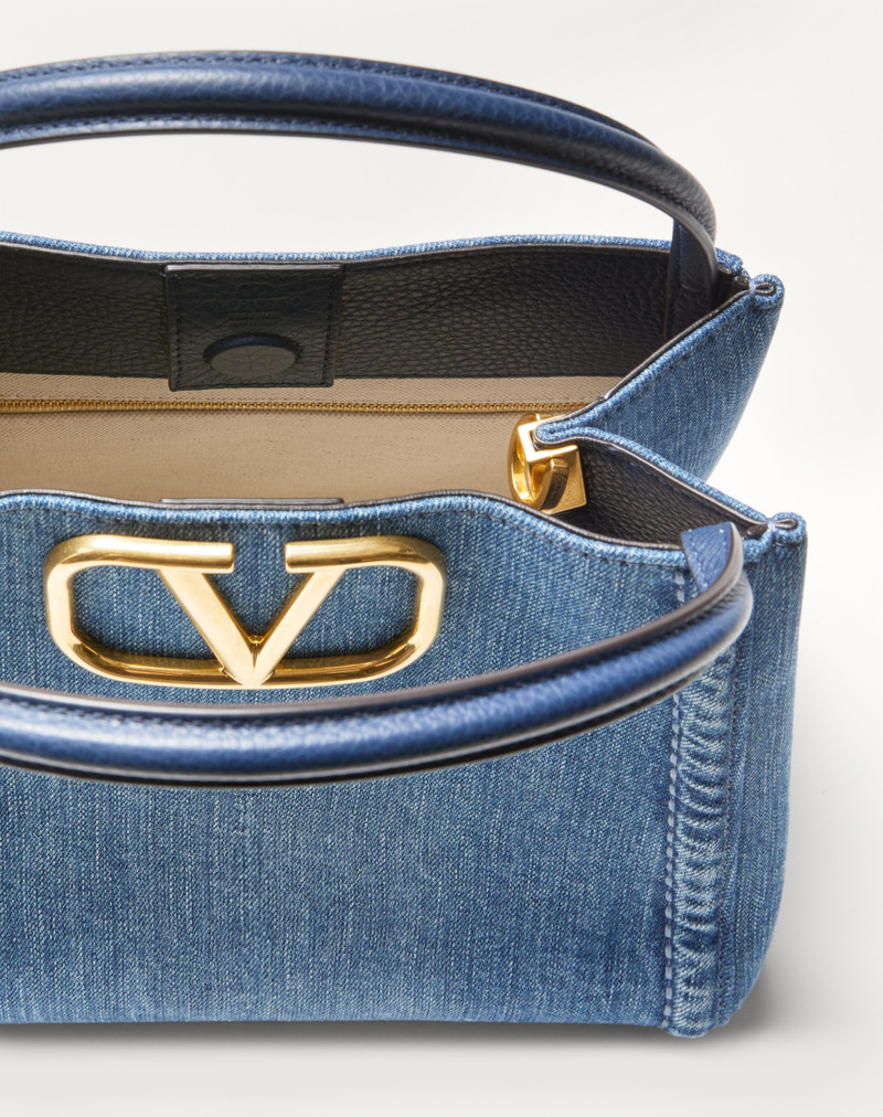Valentino VALENTINO GARAVANI ALLTIME MEDIUM HANDBAG IN DENIM WITH EMBROIDERED STRAP outlook