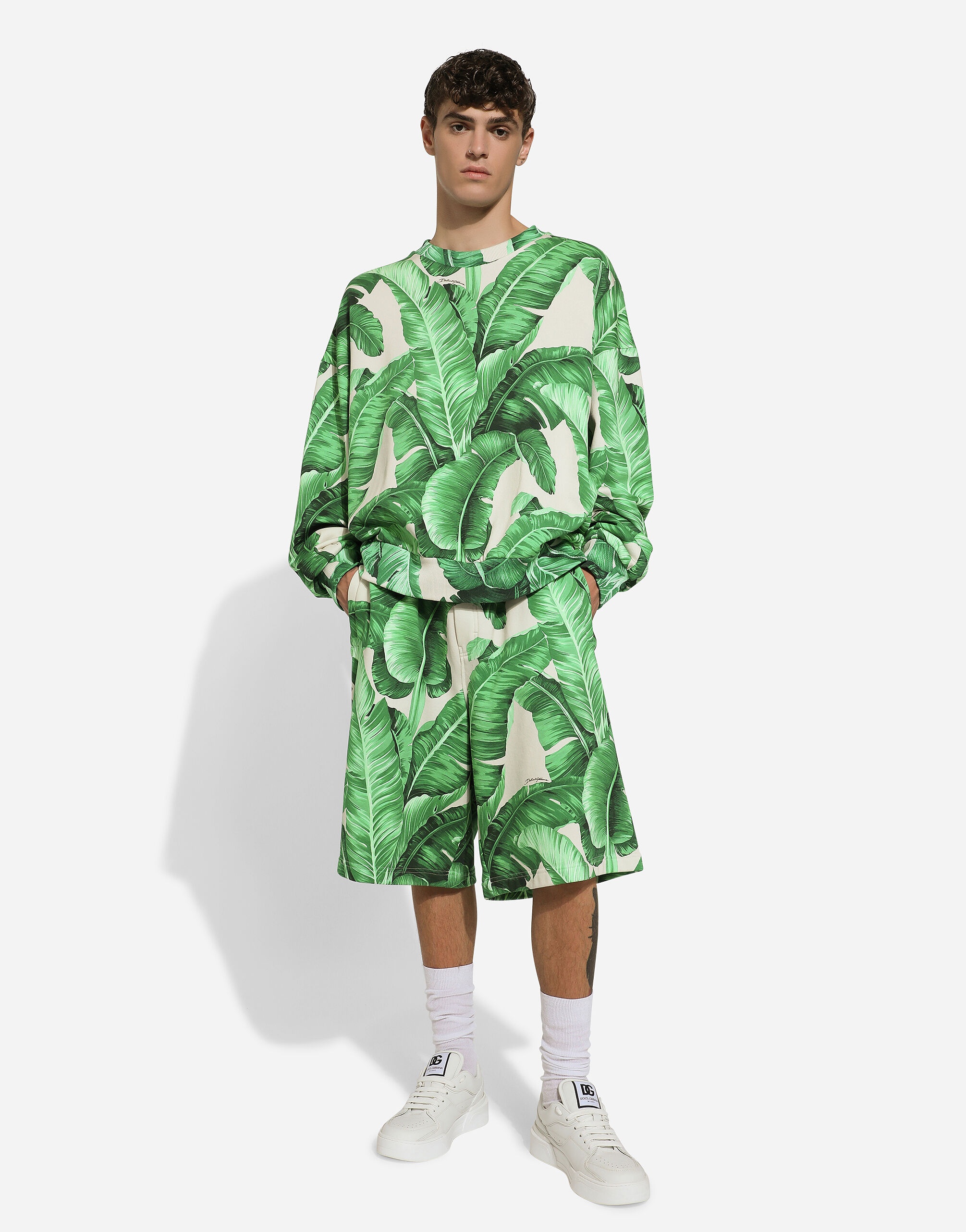 Banana-tree-print jogging shorts - 5