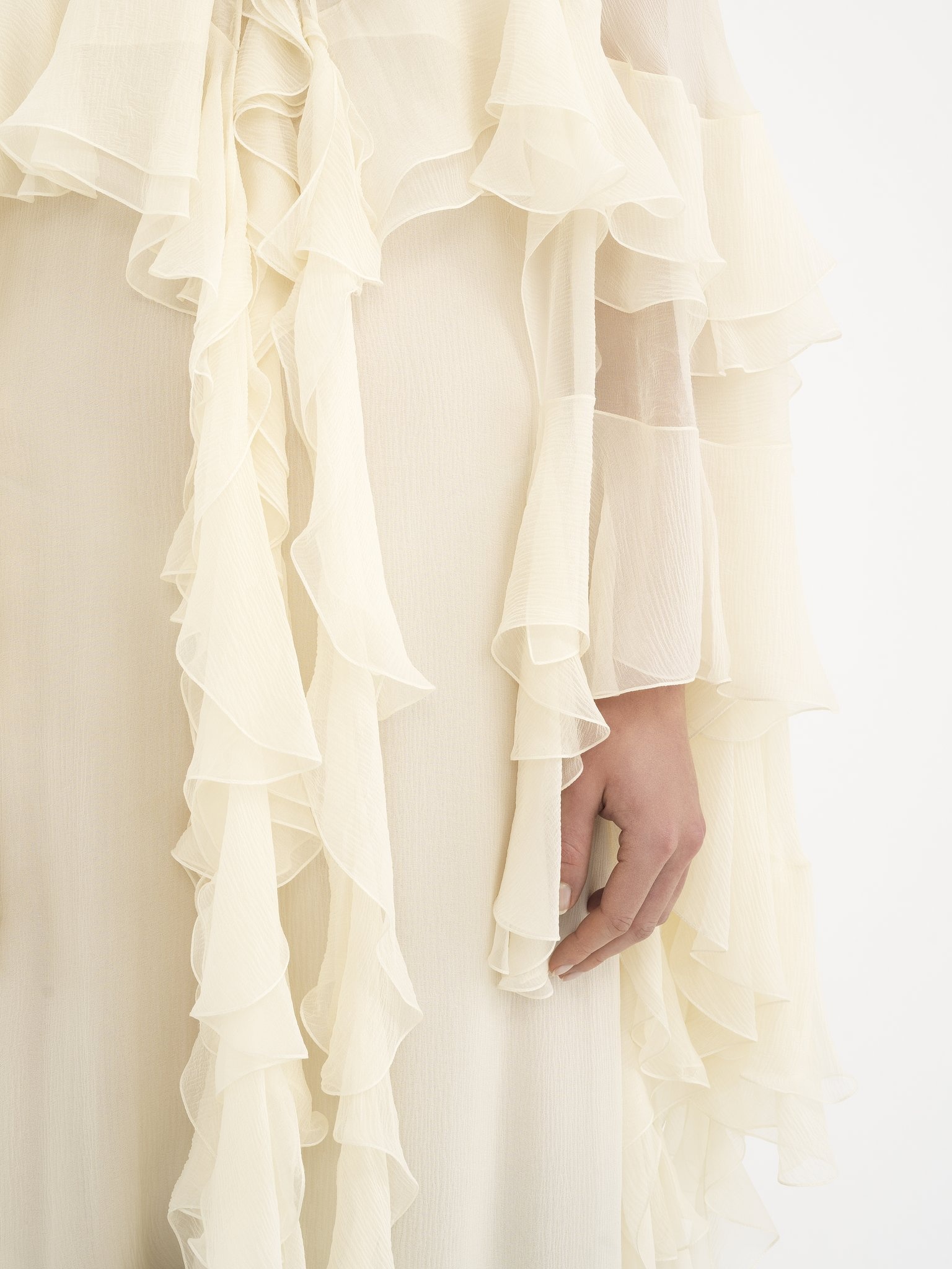 LONG RUFFLED DRESS IN SILK MOUSSELINE - 6