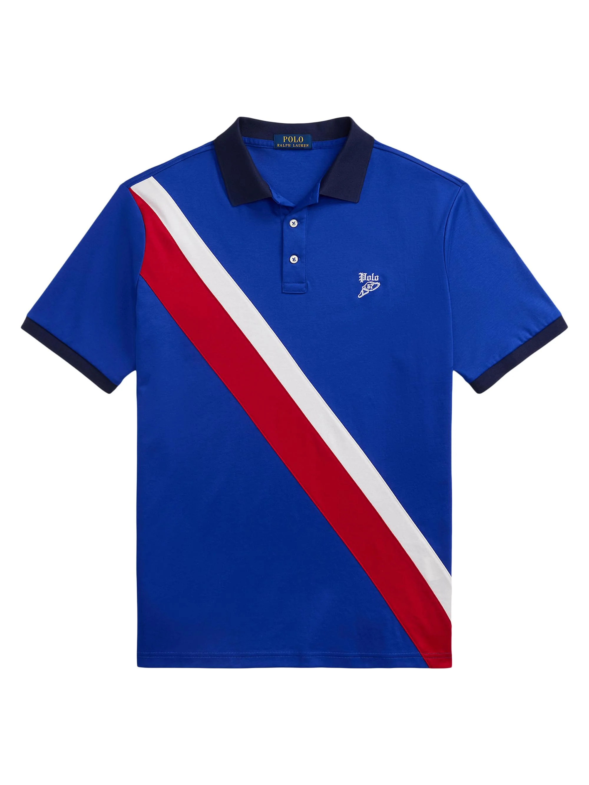 Men's Logo Contrast-Striped Cotton Polo Shirt - Sapphire Star Multi - 1