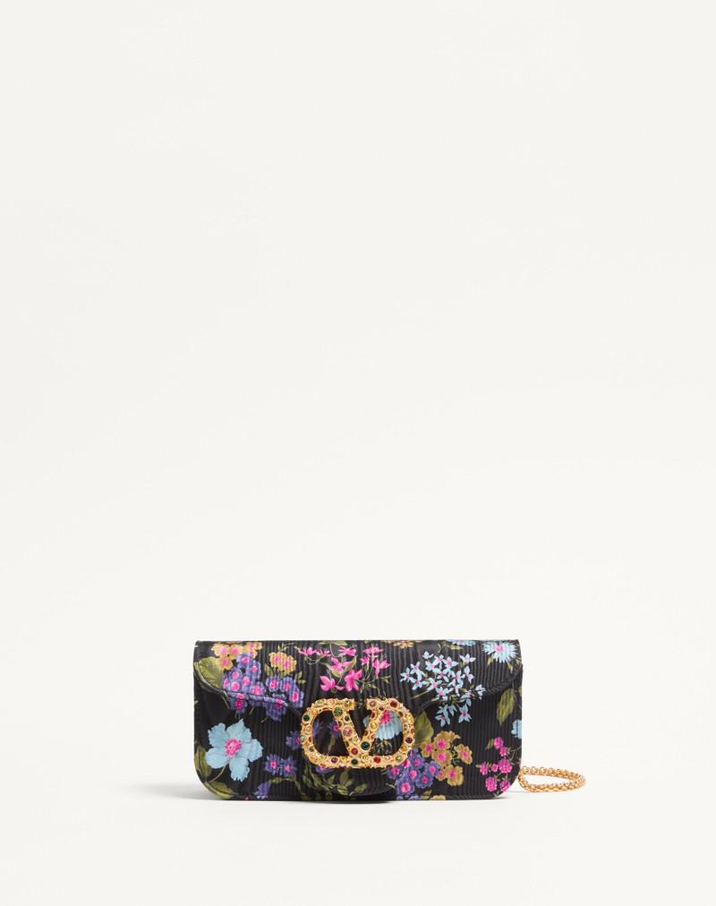 VALENTINO GARAVANI LOCÒ CLUTCH IN PAPIER FLORAL FABRIC WITH VLOGO SIGNATURE JEWEL DETAIL 1