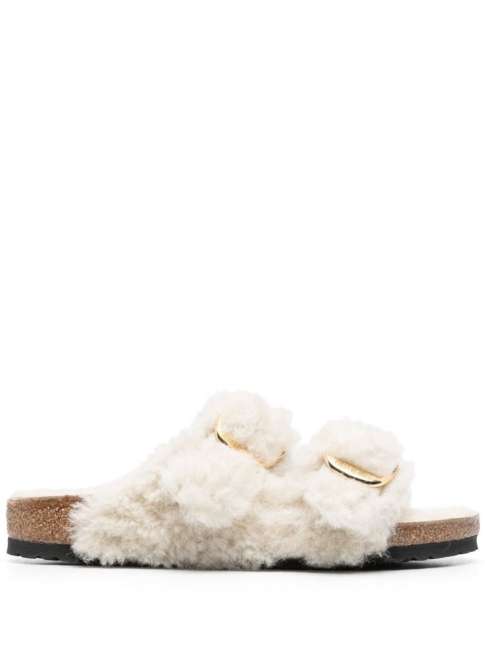 buckle-fastening shearling slides - 1