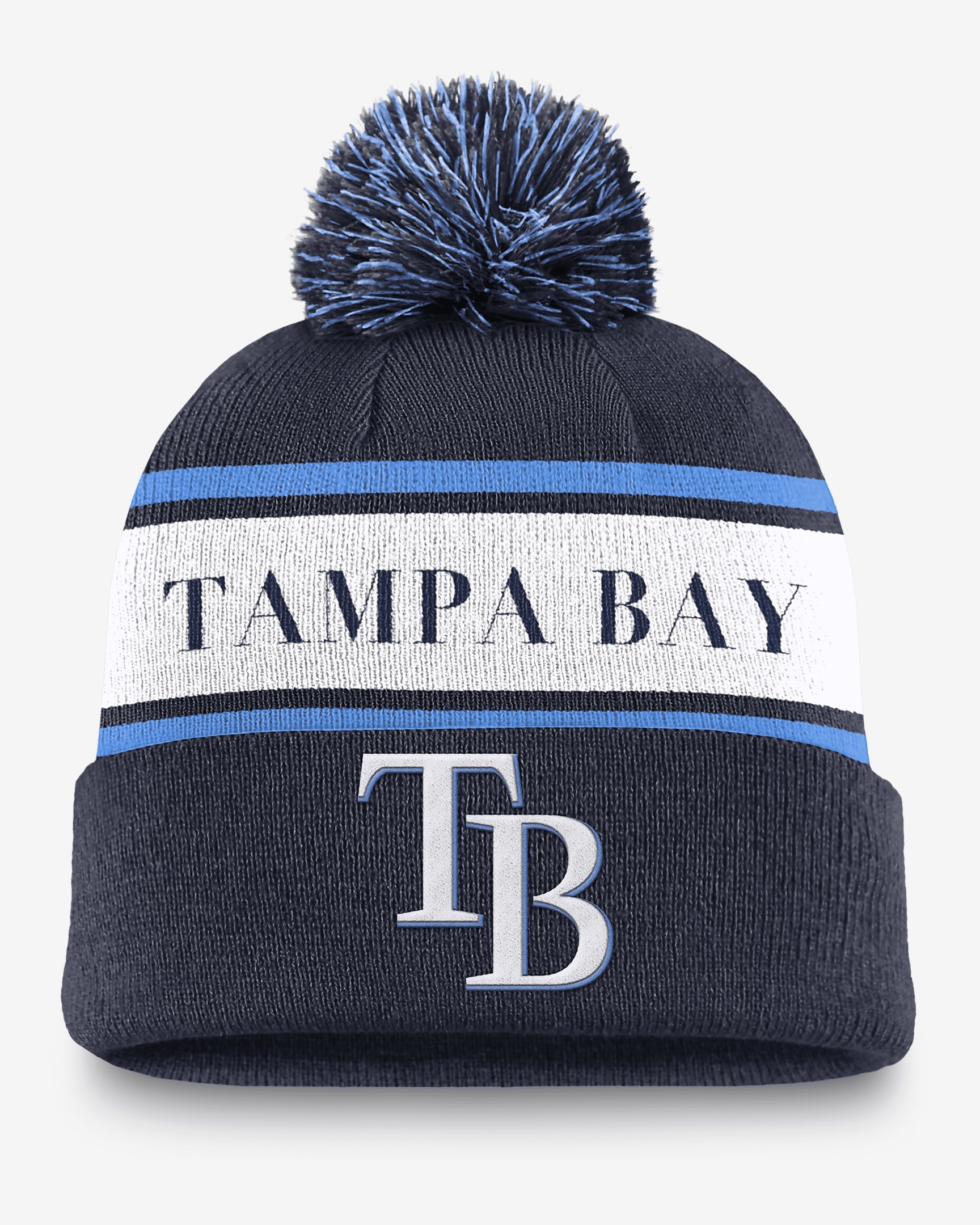 Tampa Bay Rays Team Stripe Peak Men's Nike MLB Cuffed Pom Beanie - 1