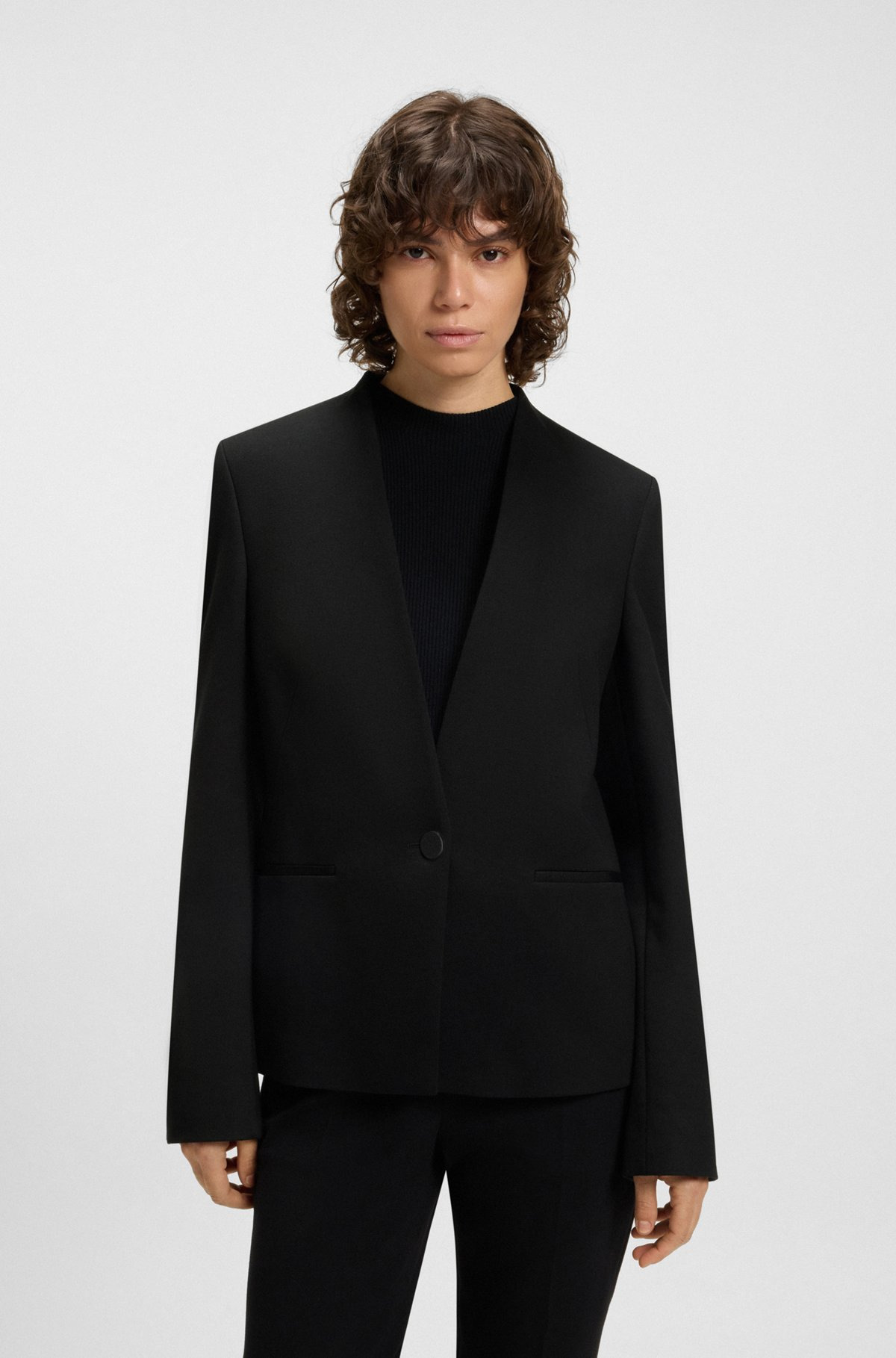 COLLARLESS REGULAR-FIT BLAZER WITH HARDWARE BUTTON - 2
