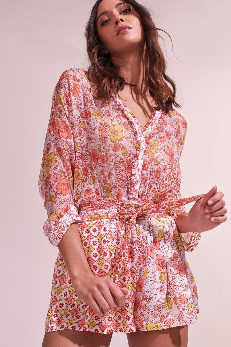 Short Jumpsuit Azia - White Pink Diagonal Batik 1