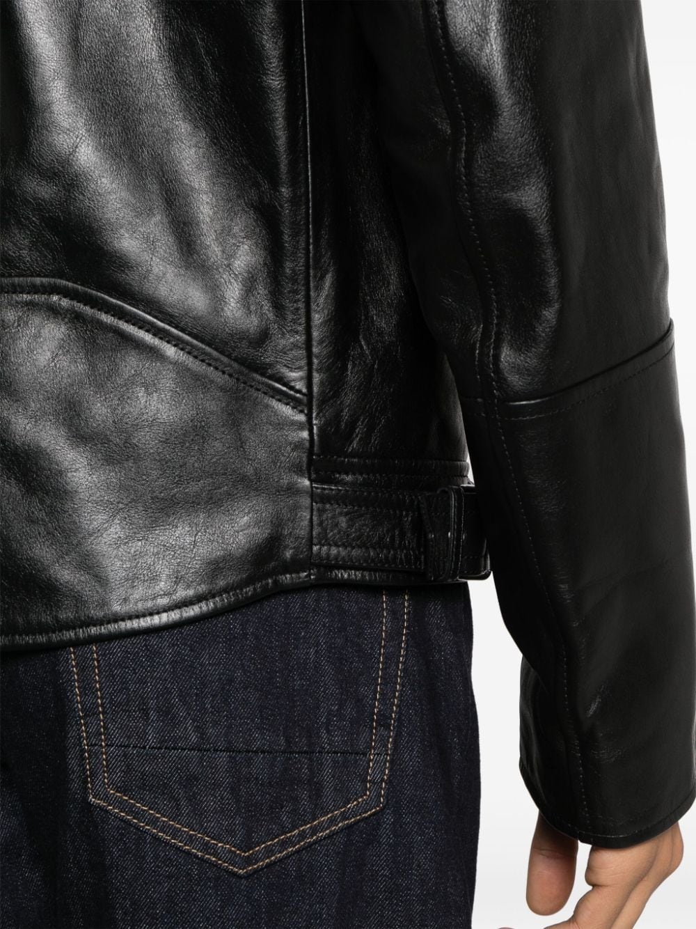 zip-up leather biker jacket - 5