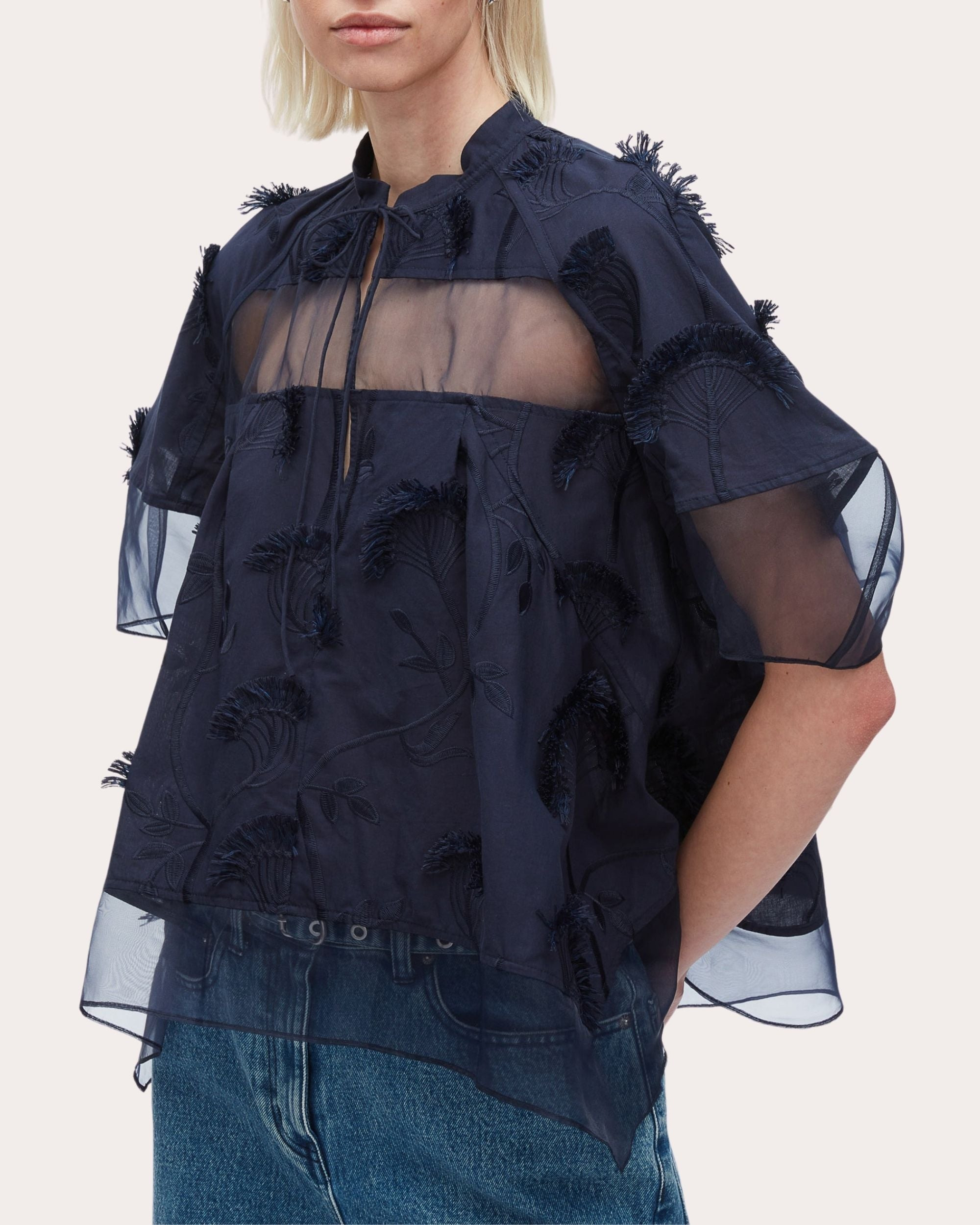 Paneled Embroidered Cotton Organza Top - 4