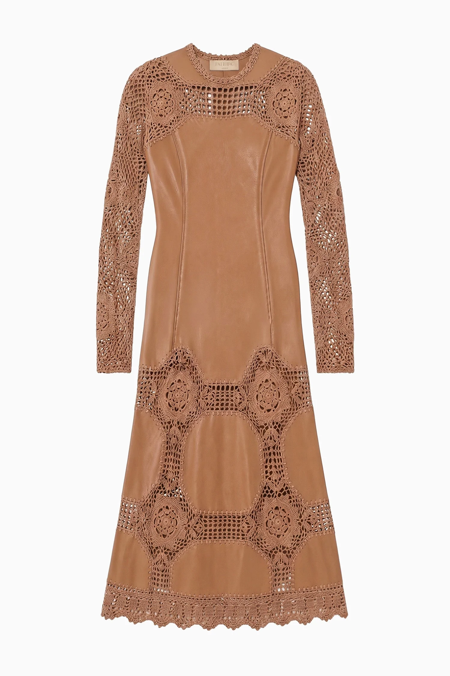 Emi Long Sleeve Crochet & Leather Dress - 1