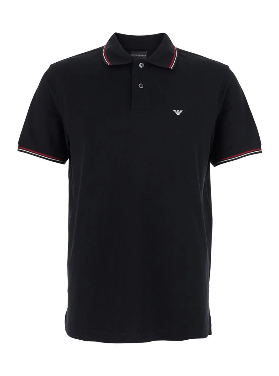Emporio Armani Black Polo Shirt With Classic Collar And Logo Embroidery On The Front In Cotton Stret - 1