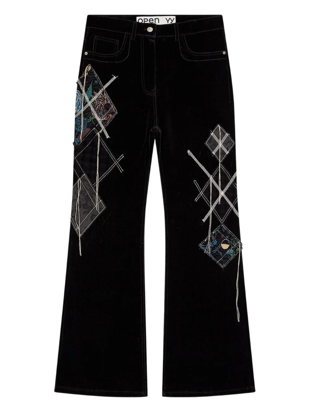 argyle-patched bootcut trousers - 1