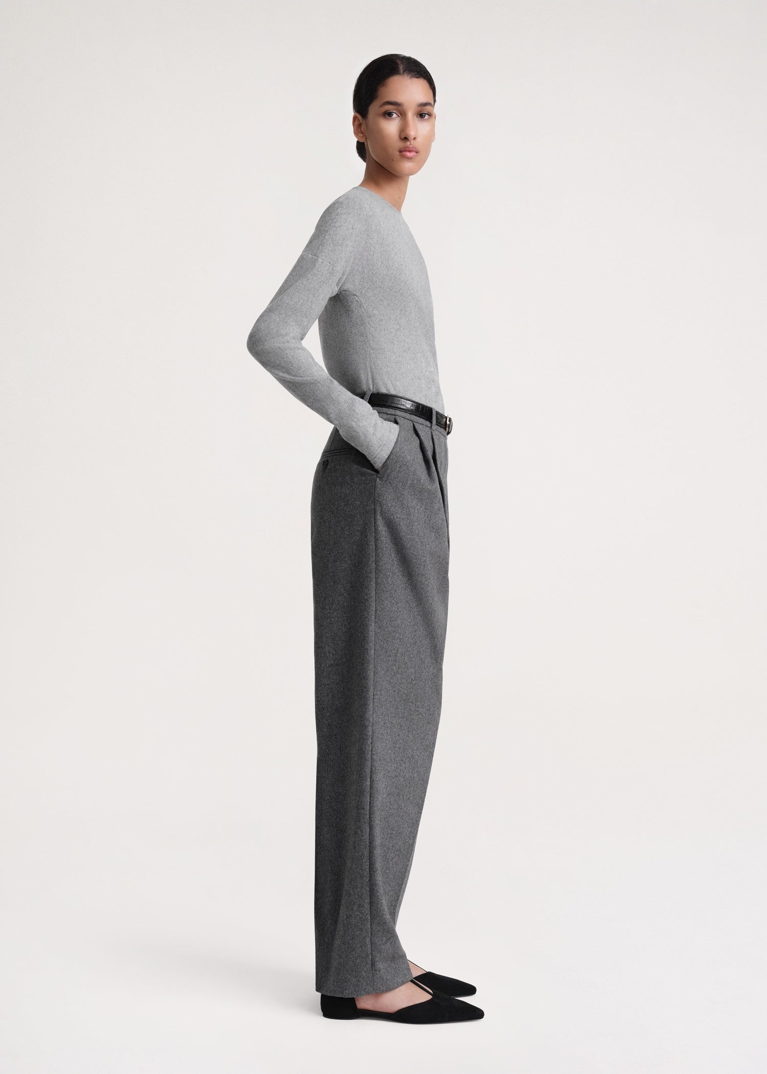 Double-pleated tailored trousers grey mélange - 3