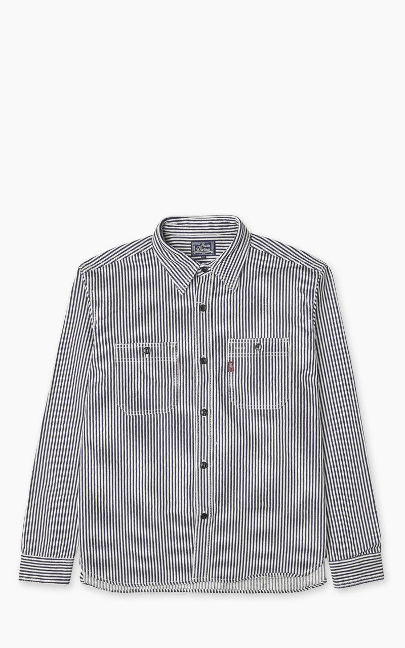 STUDIO D'ARTISAN D5335H HEAVY JAPANESE HICKORY STRIPE WORK SHIRT INDIGO - 1