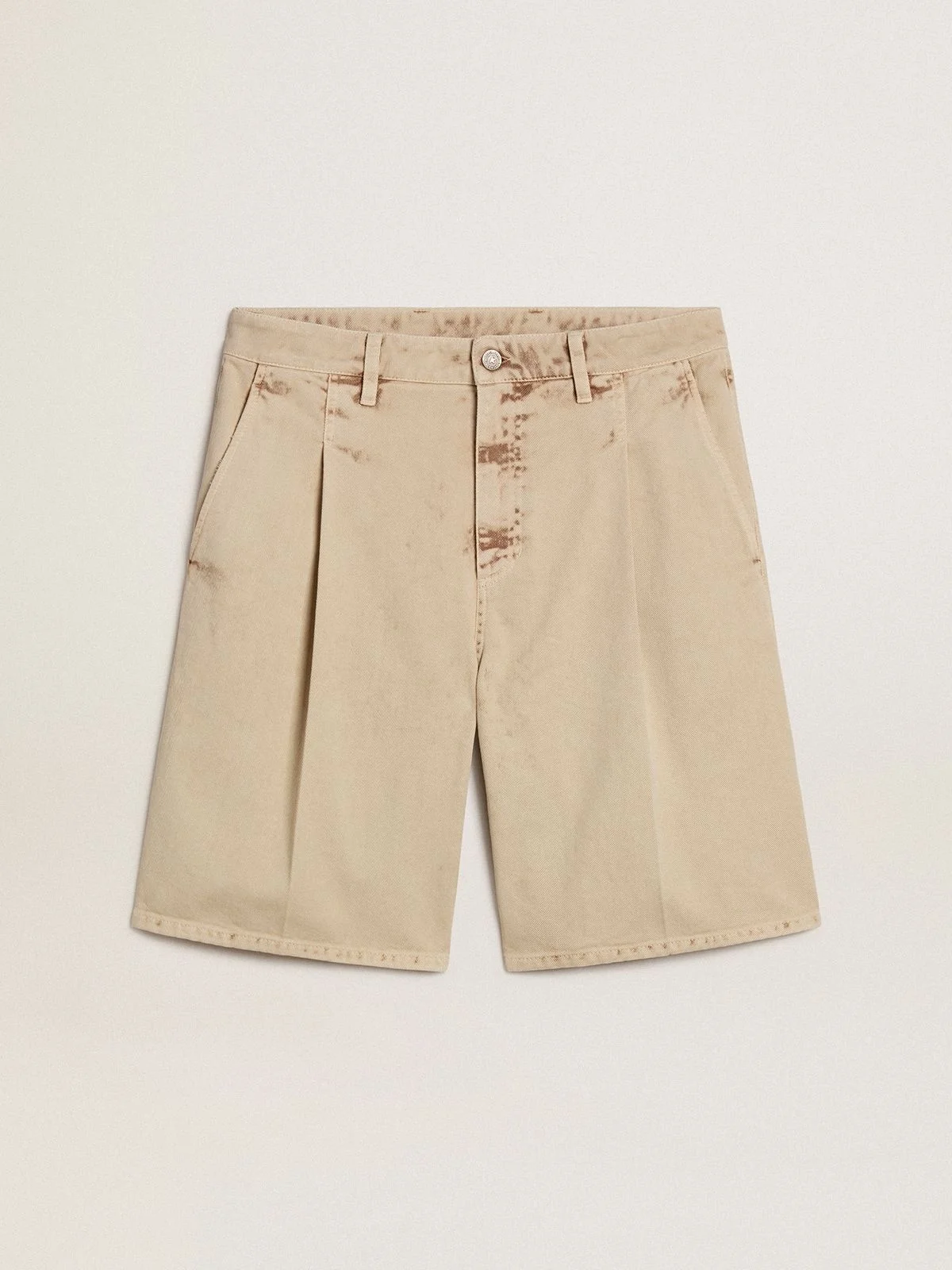 Men's Bermuda shorts in beige denim with a lived-in look finish - 1